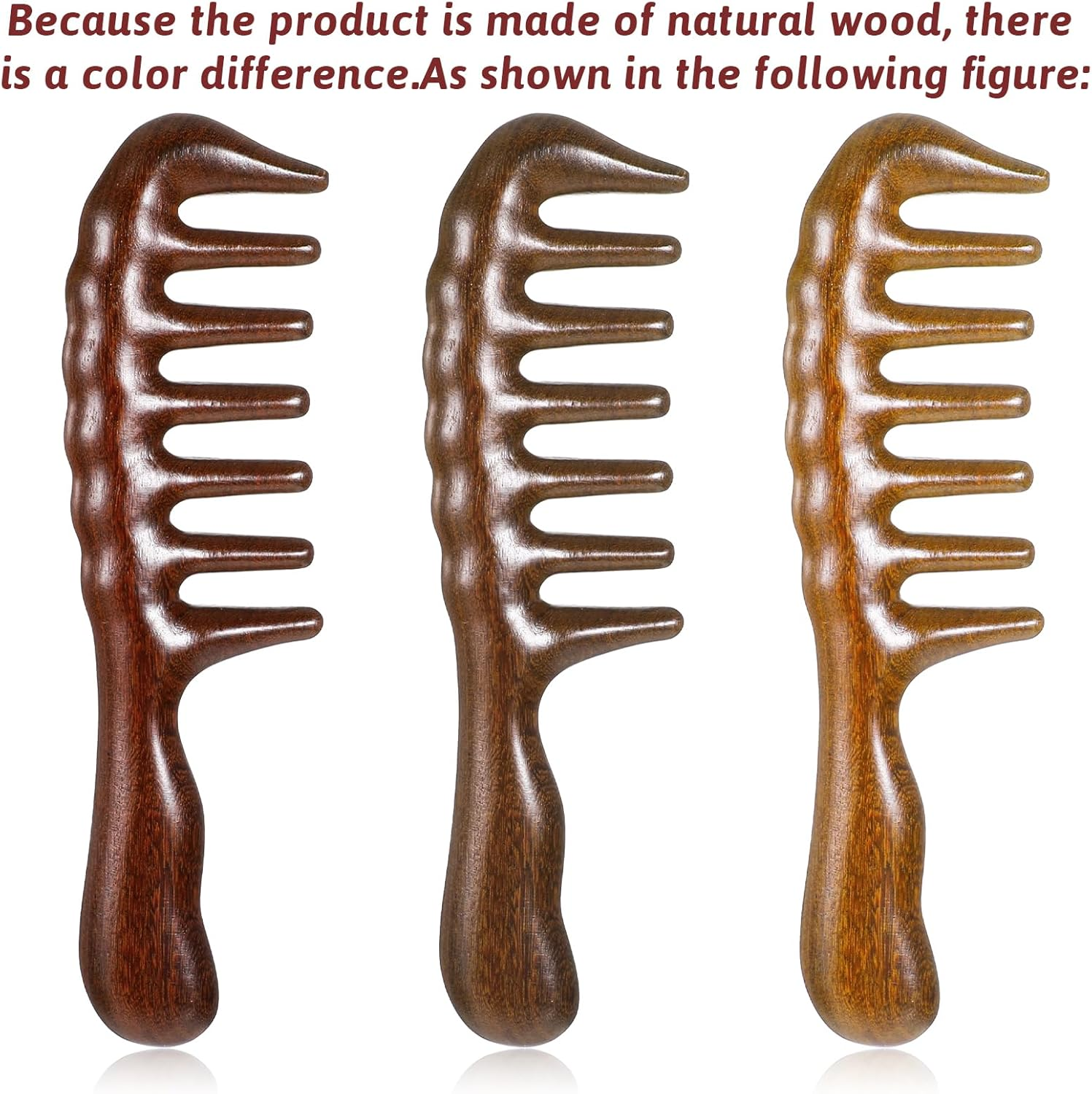 Sandalwood Wooden Comb Wide Tooth Comb Antistatic Wooden Comb Hair Golden Sandalwood Curling Comb with Storage Bag Beard Comb Hairdressing Comb Massage Hair Comb Travel Hair Detangler Brush for Men image number 1