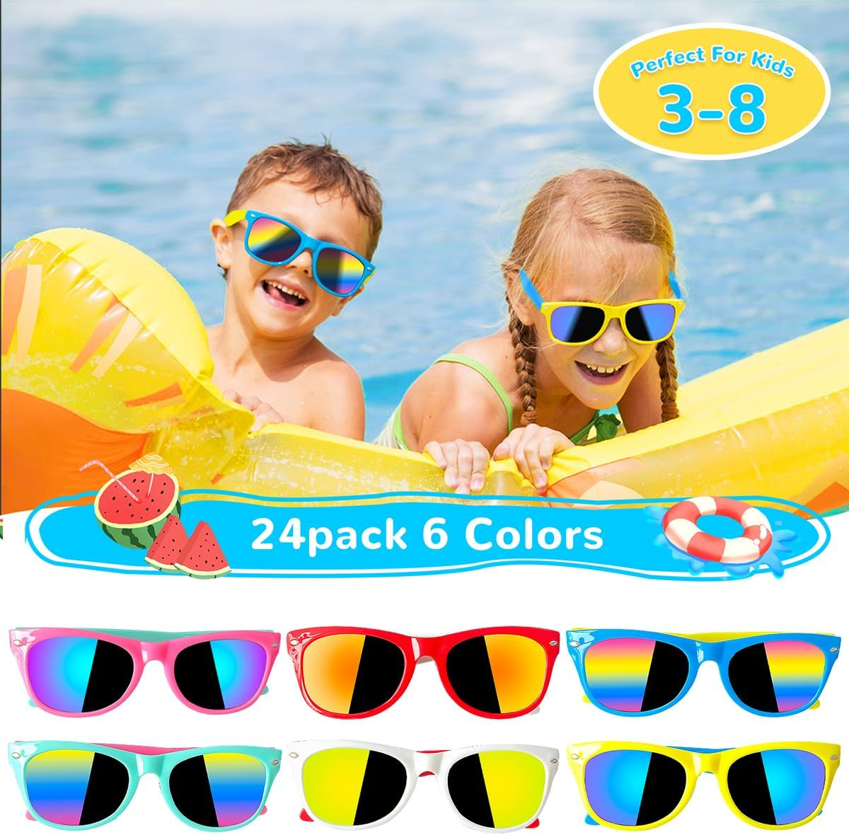 24 Pack Kids Sunglasses Bulk, Kids Sunglasses Party Favor, Sunglasses with UV400 Protection for Boys and Girls, Party Toys for Summer Beach Birthday Party Supplies