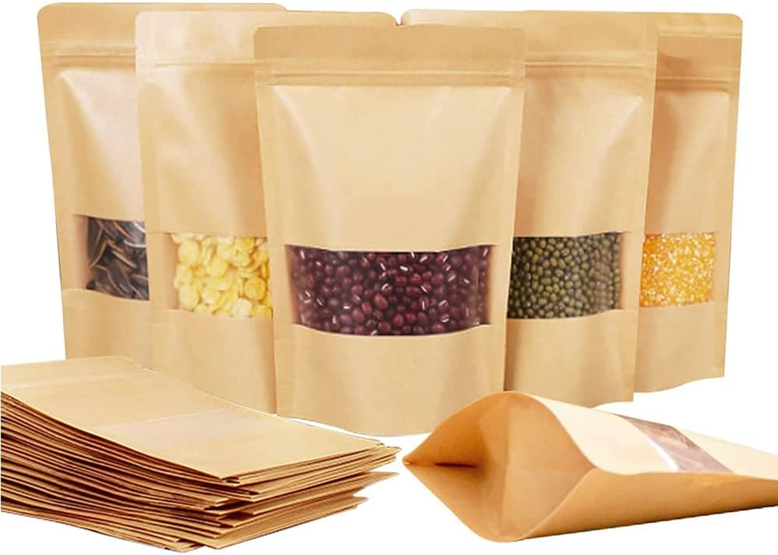 Kraft Paper Stand up Doy Pouch Zip Bags with Window Food Storage