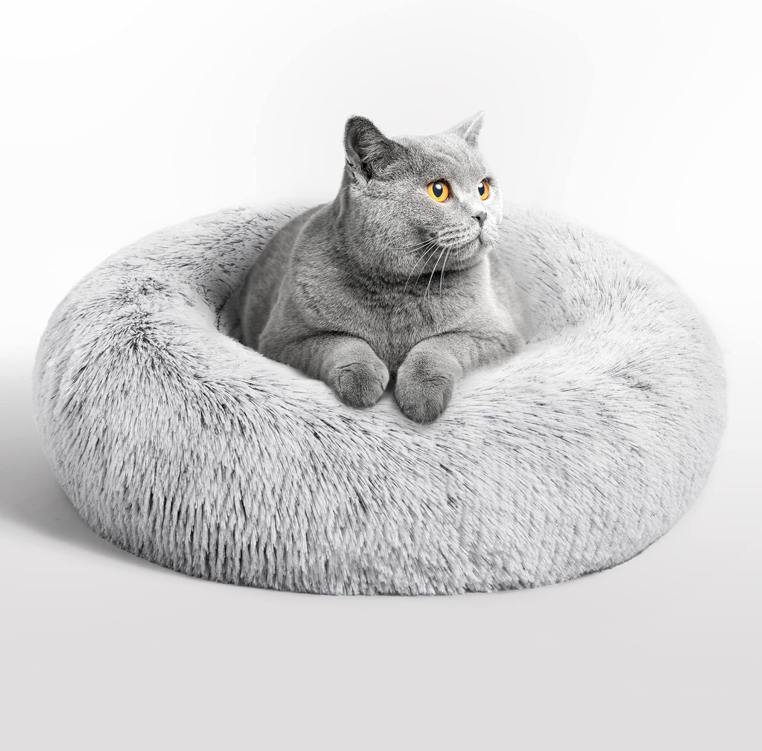 Cat Beds for Indoor Cats, Calming Cat Dog Beds for Small Medium Cats Dogs anti Anxiety Kittens Puppy Donut Bed Machine Washable Cat Bed Warming Soft Fuzzy Comfy round Pet Bed (Light Grey, 24 Inches) image number 1