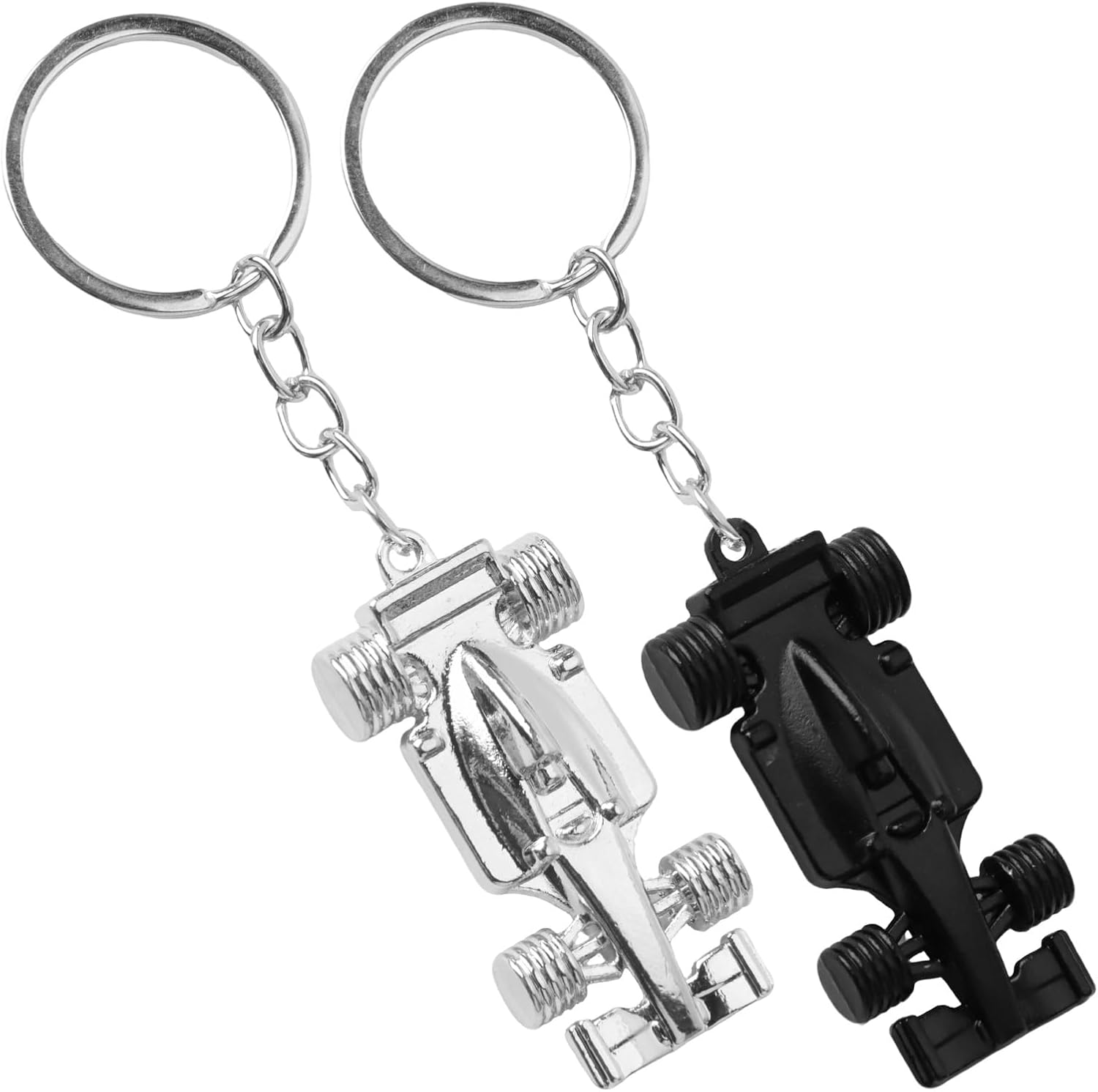 2 Pcs Silver Black Racing Car Keyring Set F1 Key Chains Present for Men Dad Motorsport Fans Fathers Day Birthday Present Durable Metal Key Ring Accessories image number 4