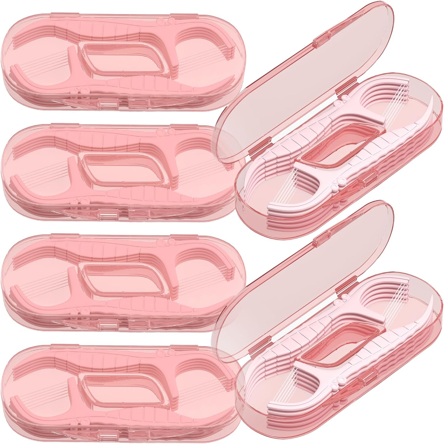Holy Rose Pink Dental Floss Picks with Micro Travel Case - 6-Box Pack (10 Double String Flossers Each) - Easy Teeth Clean for Adults, Perfect for Home and On-The-Go Flossing