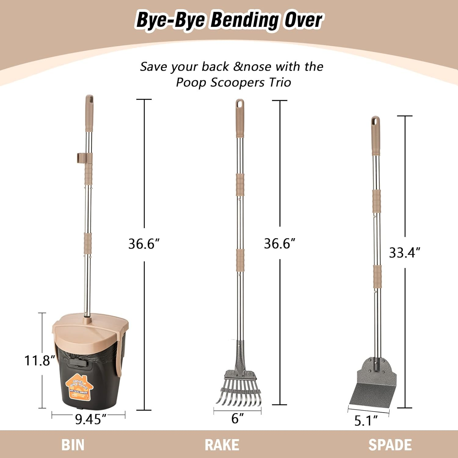 Pooper Scooper Large Swivel Bin,Heavy Duty Metal Rake&Spade for Large & Small Dogs Non-Breakable Dog Poop Scooper with 20 Waste Bags Easy to Clean Pet Waste Use on Grass, Dirt or Gravel - Pet Supplies image number 1