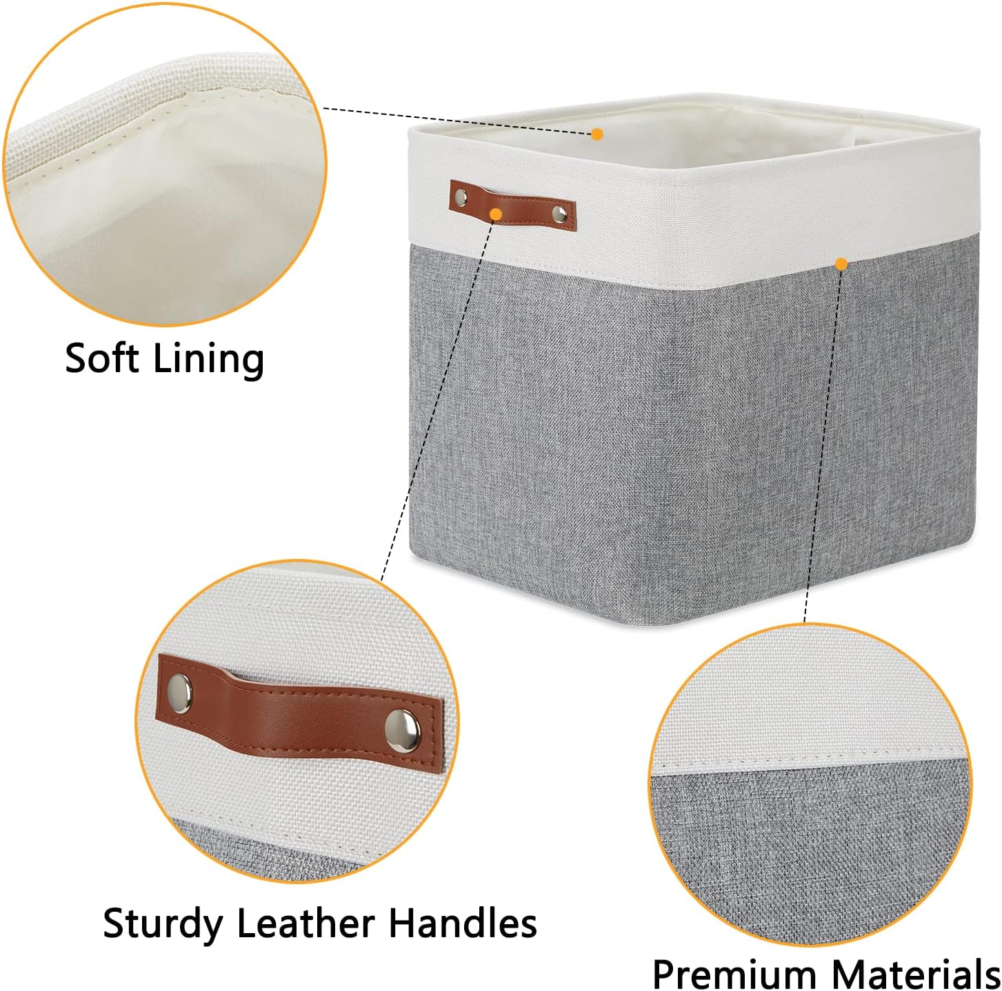 DULLEMELO Extra Large Storage Baskets, Fabric Storage Bins for Organizing Shelves Nursery Toys Books, Closet Baskets and Bins with Handles, White&Grey, 2-Pack image number 6