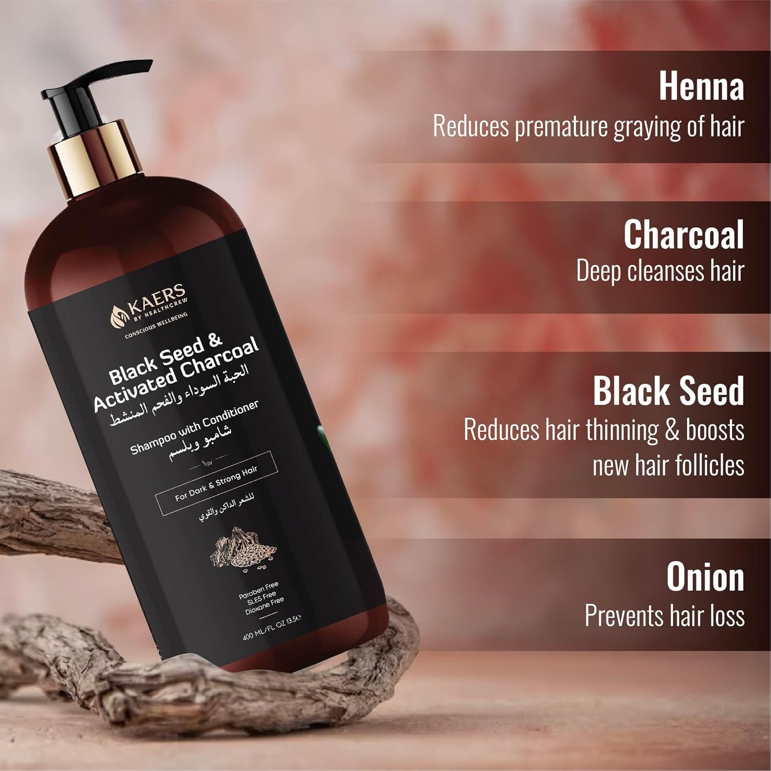 Kaers Herbal Black Seed & Activated Charcoal Shampoo | for Dark & Strong Hair | 400 ML image number 1