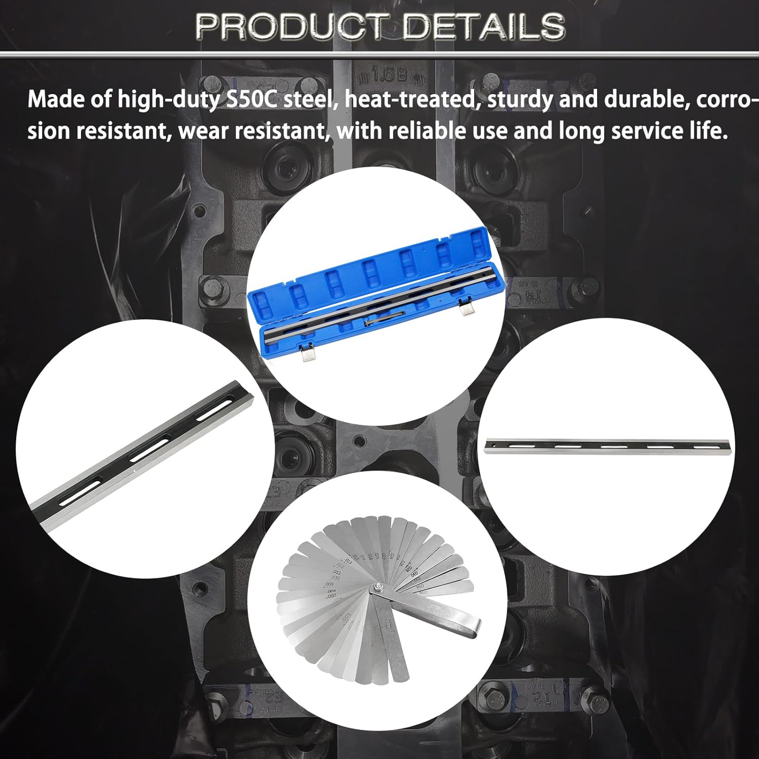 24" Automotive Engine Cylinder Flush Measurement Gauge, Straight Ruler for Cylinder Head, Free Feeler Gauge for Inspecting Cylinder Head and Engine Block image number 4