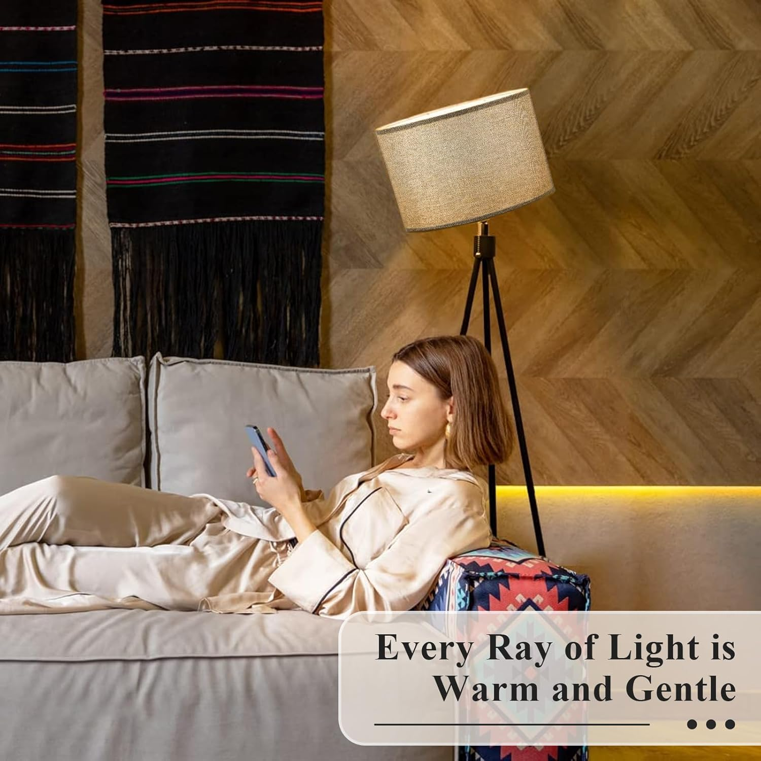 EFUTURETIME Fabric Lampshade Height 20 X Diameter 30 Cm round Cylindrical Natural Linen Suitable for E14/E27 Sockets for Floor Lamp, Ceiling Lamp, Wall Lamp, Bedside Lamp, Table Lamp, Grey image number 3