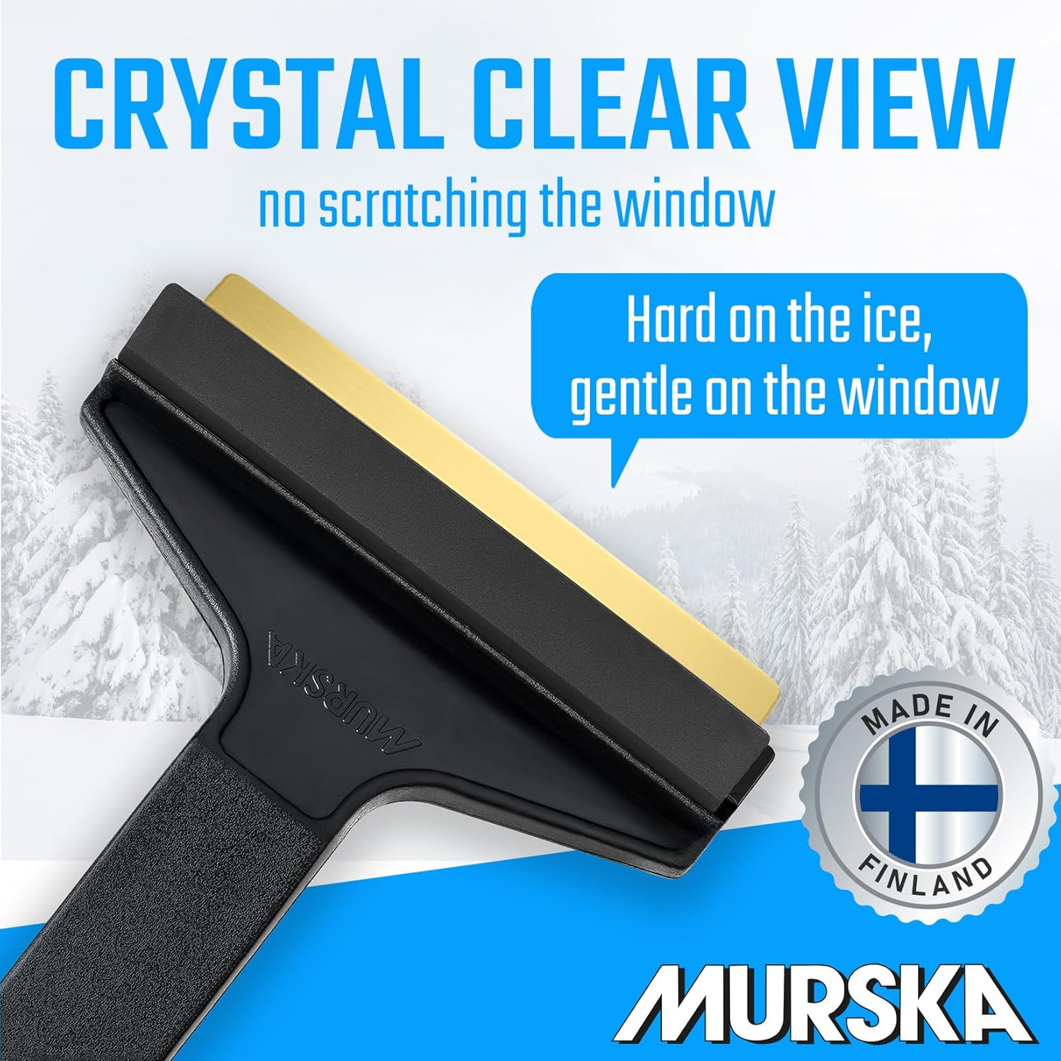 Ice Scraper Car &ndash; Brass Windscreen Scraper Car &ndash; Fast, Effortless & Gentle &ndash; Premium HIPS &ndash; Murska with Brass Blade & Rubber Lip &ndash; Efficient & Safe Snow Scraper Car &ndash; from Finland Black - Lp A053 Black/Blue image number 6