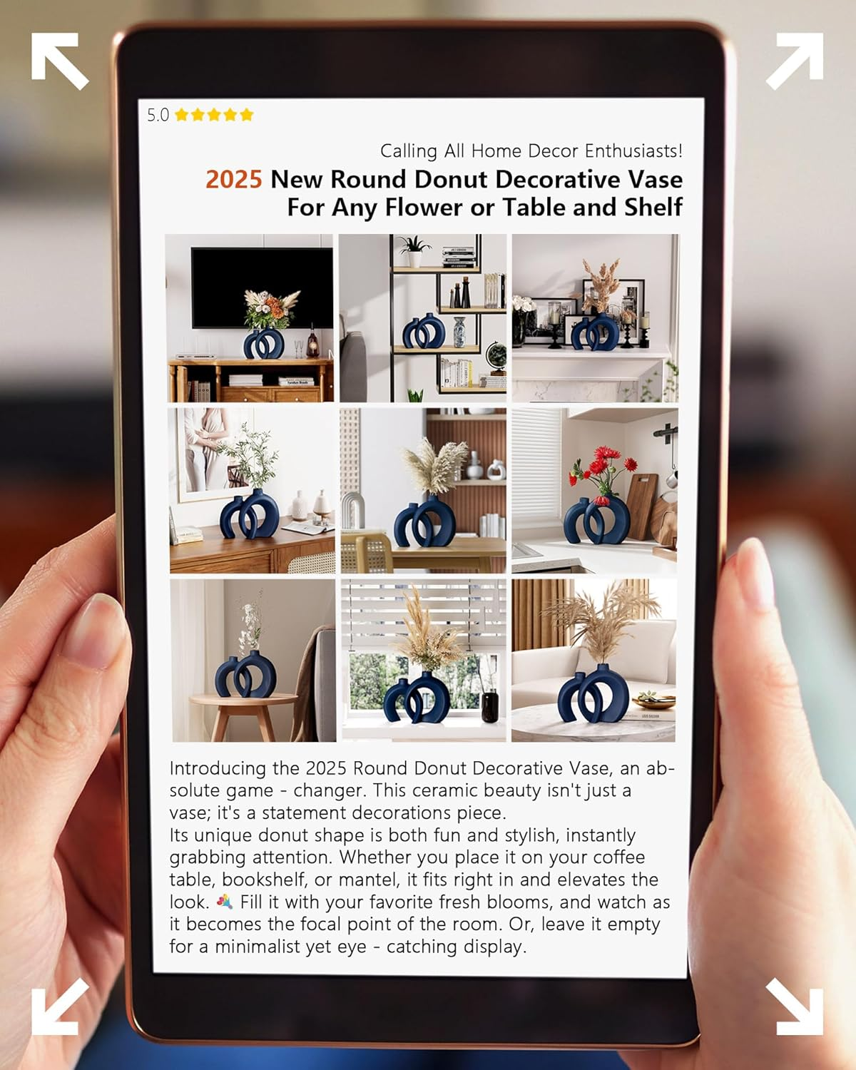 Matte Ceramic Blue Vase Set of 2 - Snuggle Hollow Navy Blue Decor for Living Room, Vases Home Decor for Coffee Table Sofa Table Entrance Shelf or Console Fireplace Mantel Decor (Matte Navy Blue) - Matte Cream White image number 3