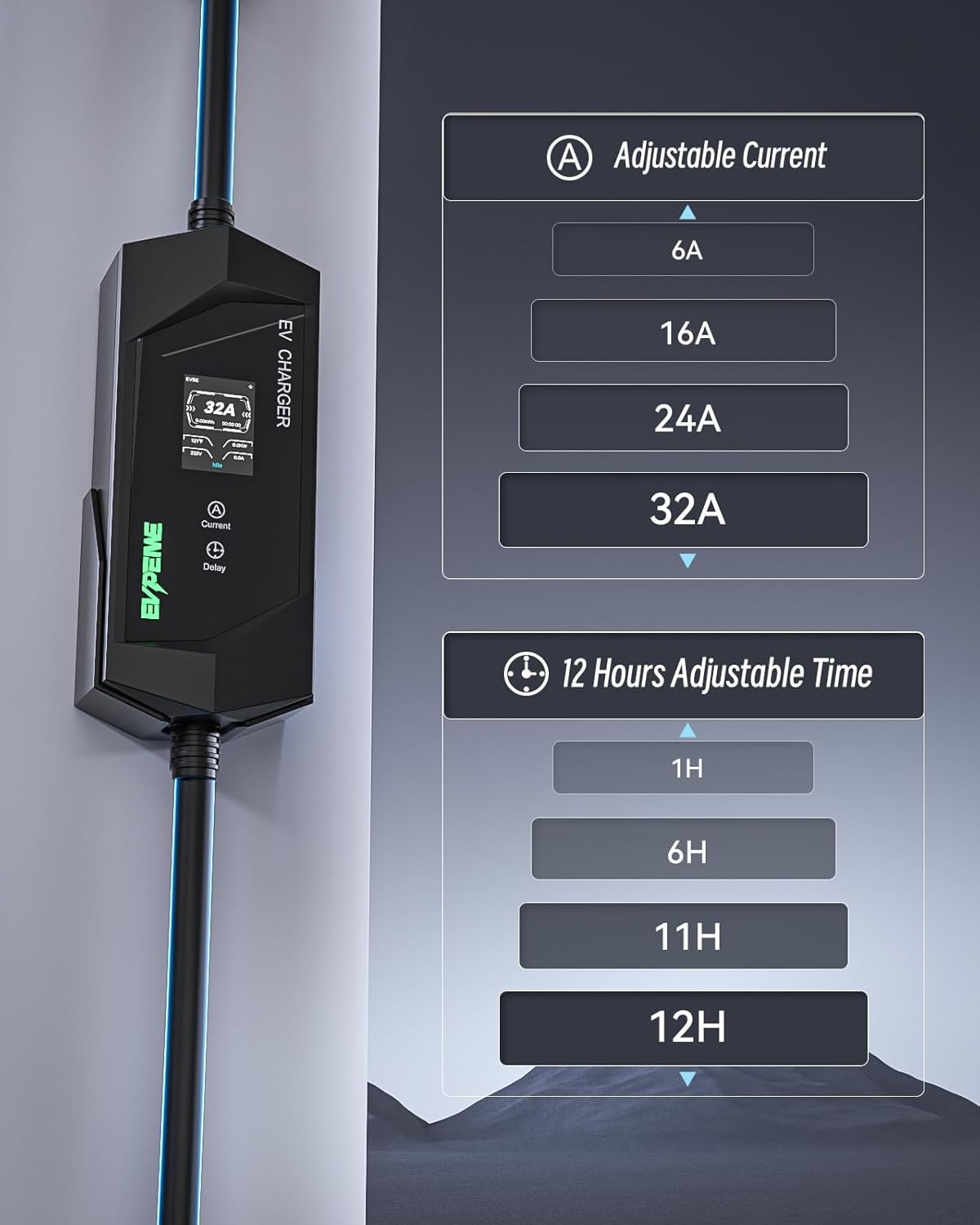 Type 2 EV Charger 32A 7KW, 8M Portable Type 2 EV Charging Cable 5 Pin Single Phase EV Home Charger 6A-32A Adjustable Current for IEC 62196-2 Evs Model 3/Y BYD Atto3 MG, IP65 image number 3
