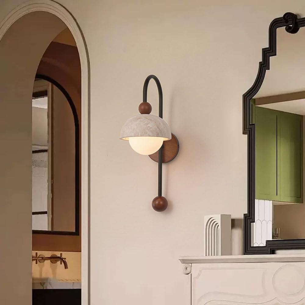 Natural Stone Wall Sconce Globe Glass Wall Mount Light Wood Wall Lamp Nordic Hardwired Sconces G9 Vanity Lighting with White Glass Ball for Living Room Bedroom Bedside XXZ image number 2