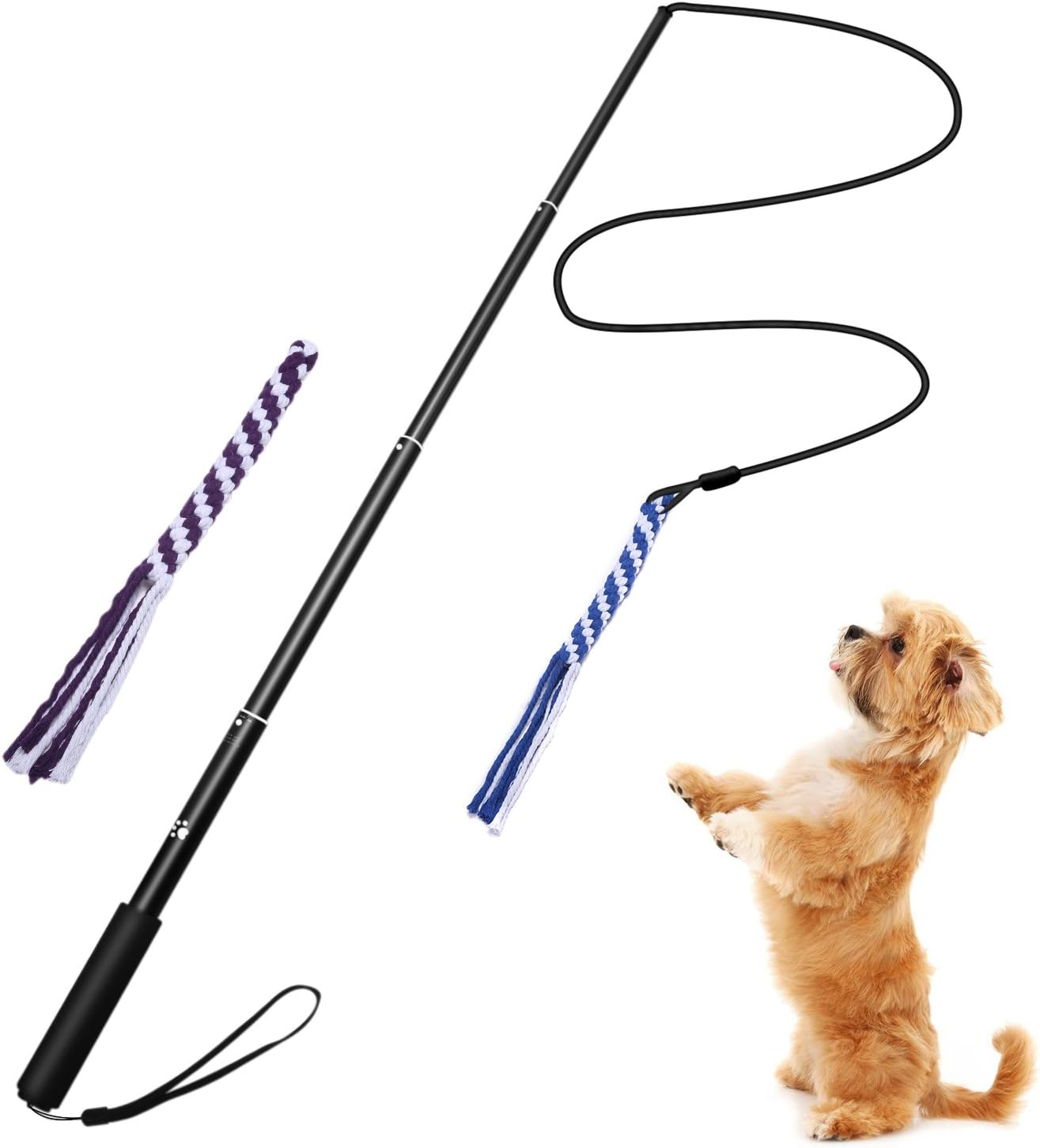 (Large) - Interactive Dog Tug Toy, ANG Extendable Dog Teaser Wand with 2 Cotton Rope Dog Toy Outdoor Playing for Pulling, Chasing, Chewing, Teasing, Training image number 2