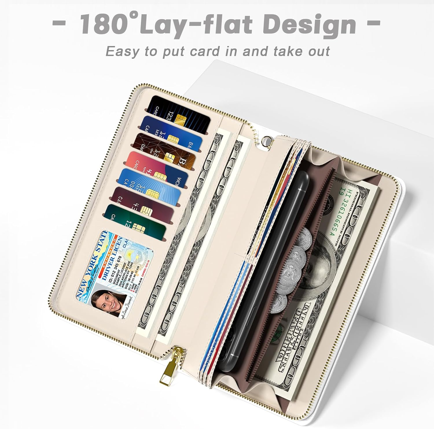 Aiawoxc Womens Wallet, RFID Wristlet Wallets for Women, Ladies Clutch Purses, Large Travel Card Holder with Phone Holder, Fine Cat - A04-Art Style Pattern image number 2