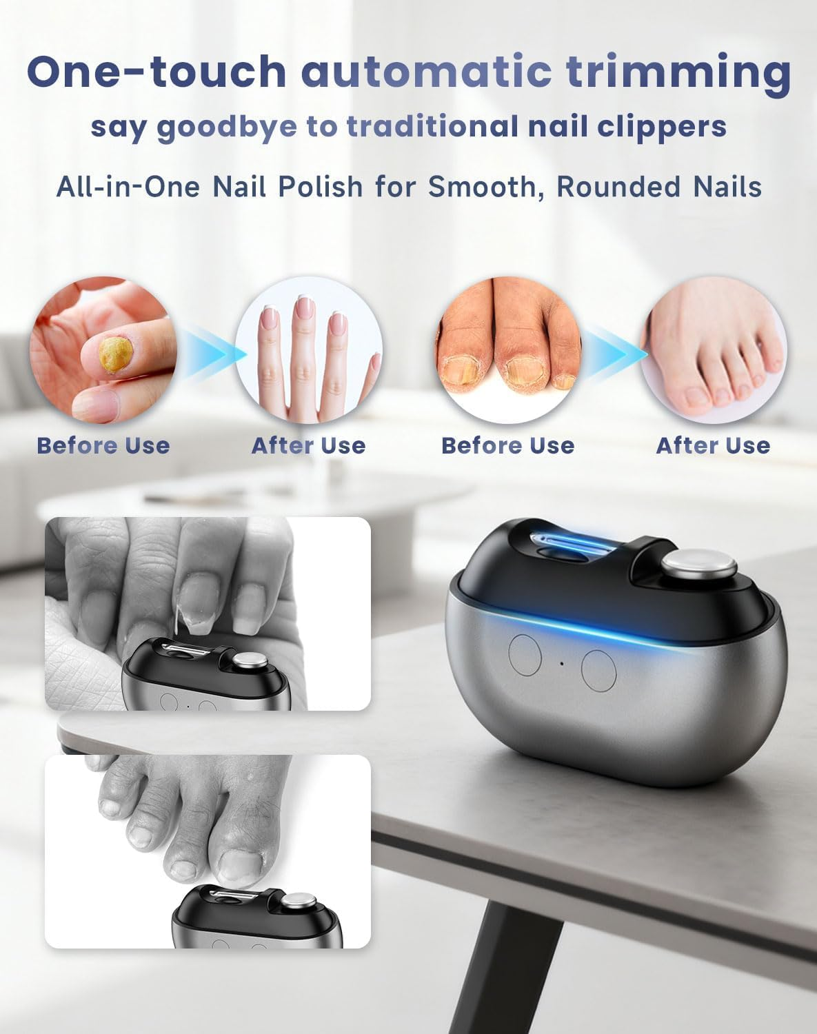 Smart Nail Clipper, 2025 Upgrade Easy Clip Nail Clipper with LED Light, 3 in 1 Electric Nail Clippers for Thick Nails, Low Vision, Arthritis People (Gray) image number 4