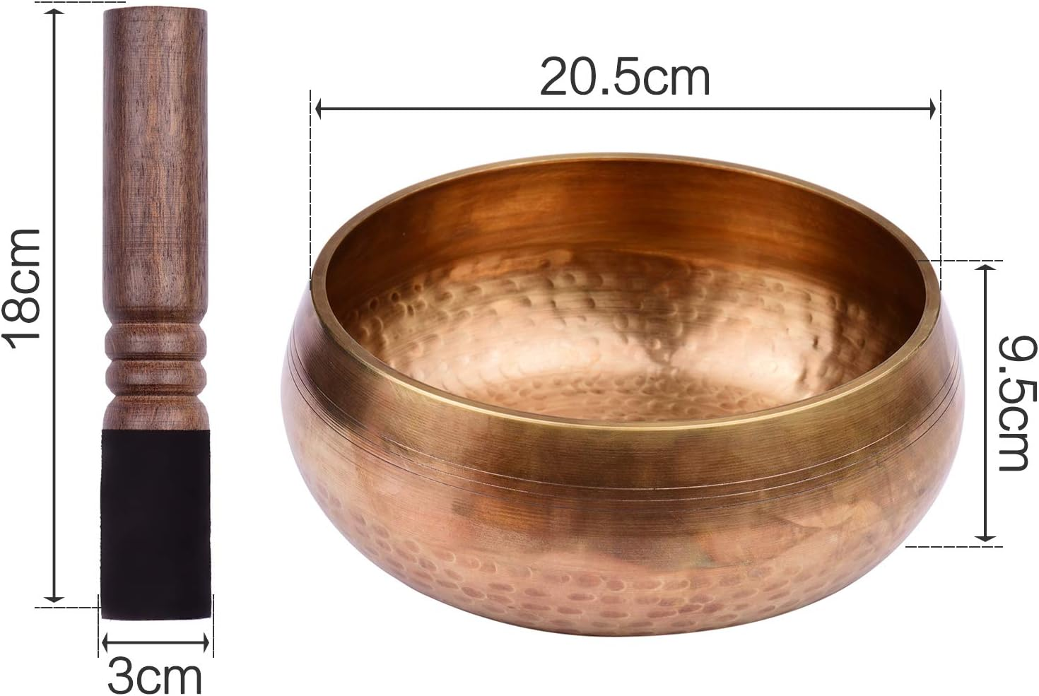 Singing Bowl, Tibetan Singing Bowl Set with 20.5Cm/ 8Inch Large Handmade Metal Sound Bowl&Soft Cushion(Random Color Delivery)&Wooden Striker for Sound Yoga Relaxation image number 6