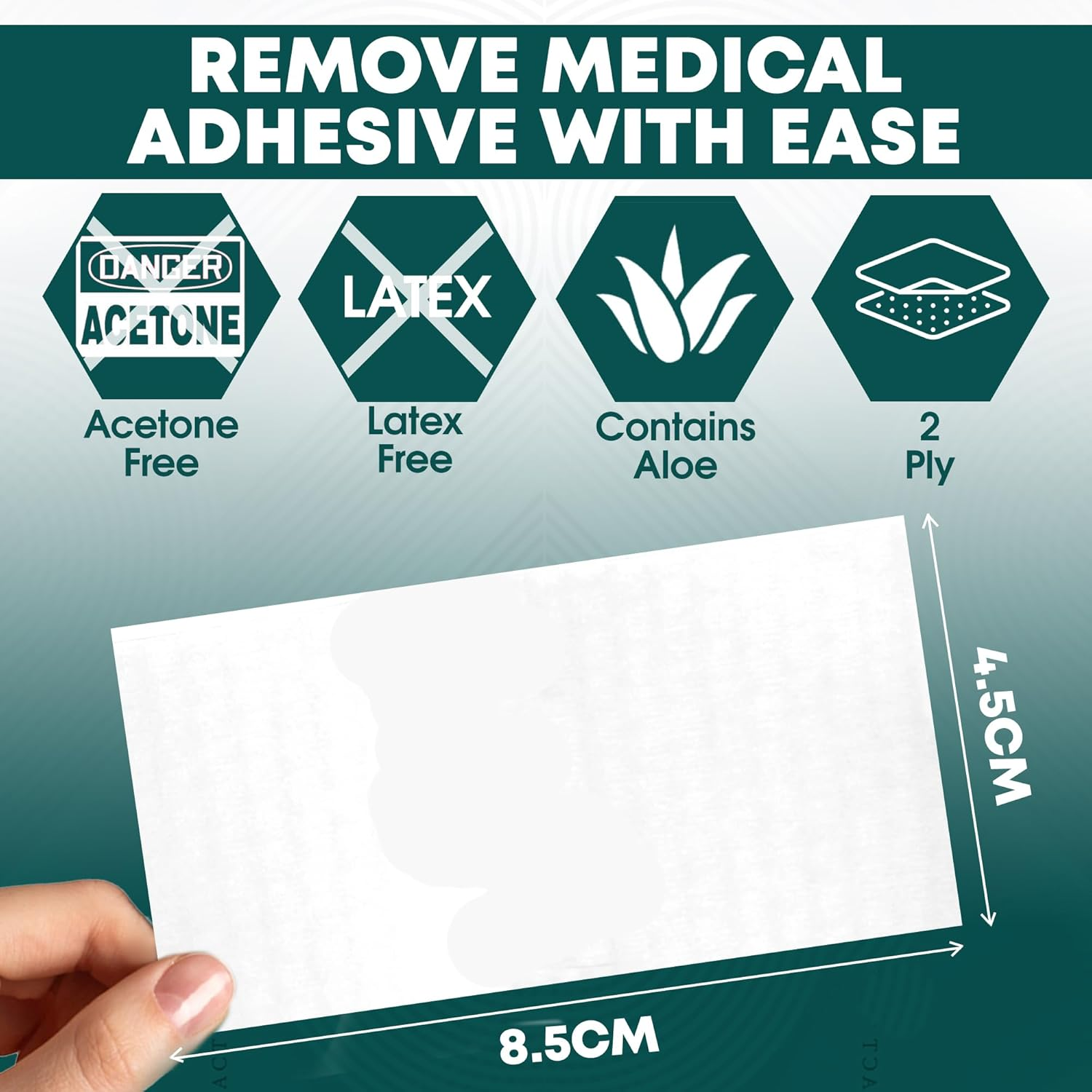 Adhesive Remover Wipes | Pack of 50 Individually Wrapped Sachets | Wipes for Skin That Remove Adhesive Residue from Medical Tape and Sports Tape | Contains Aloe | Acetone Free image number 3