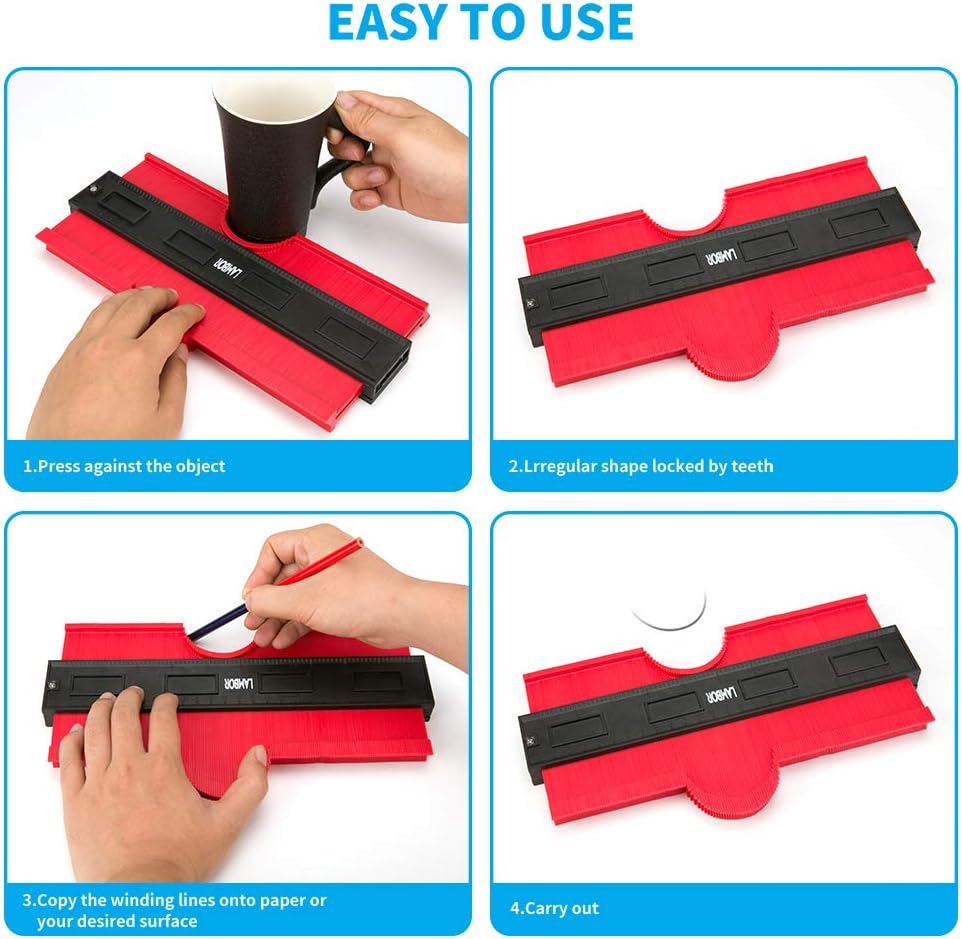 Contour Gauge 10 Inch, Widen Plastic Profile Gauge Duplicator, Precisely Copy Irregular Shapes Wood Template Measuring Tool for Perfect Fit and Easy Cutting (10 Inch Widen-Red) image number 4