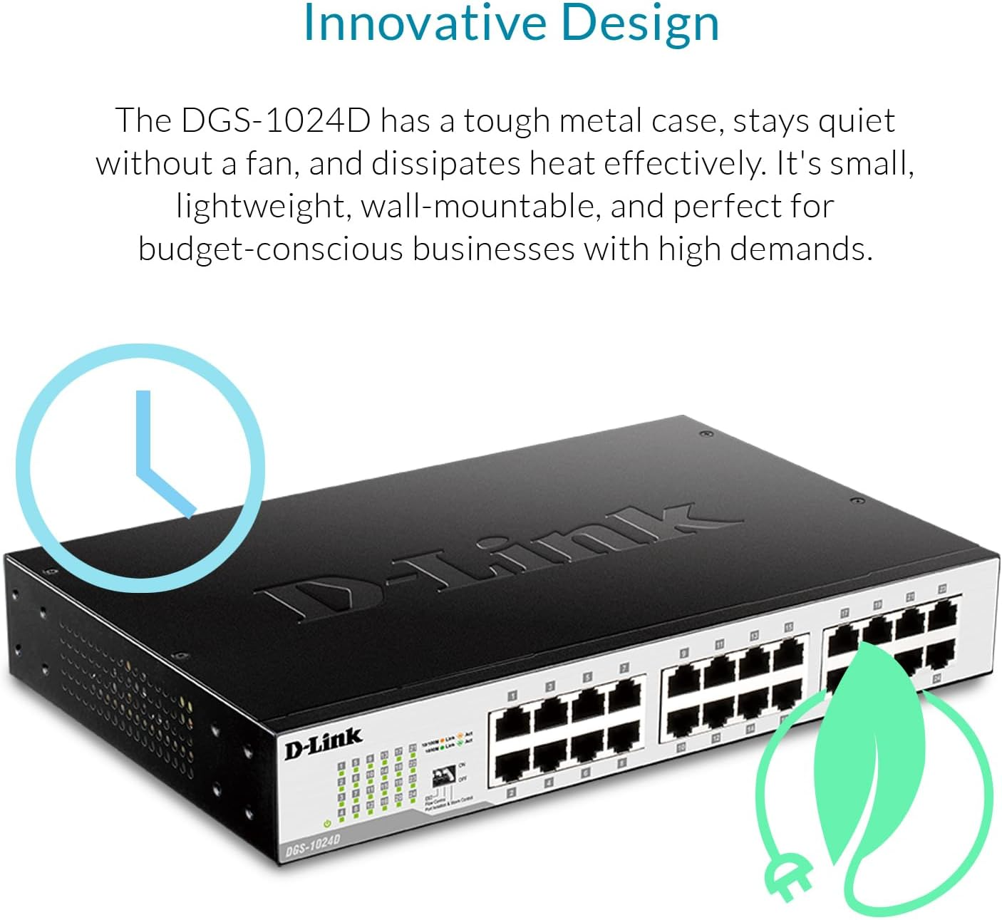 D-Link DGS-1024D 24-Port Gigabit Unmanaged Switch - High-Speed Ethernet Network Switch with Energy-Efficient Features, Metal Housing for Durability, Fanless Design for Quiet Operation image number 2