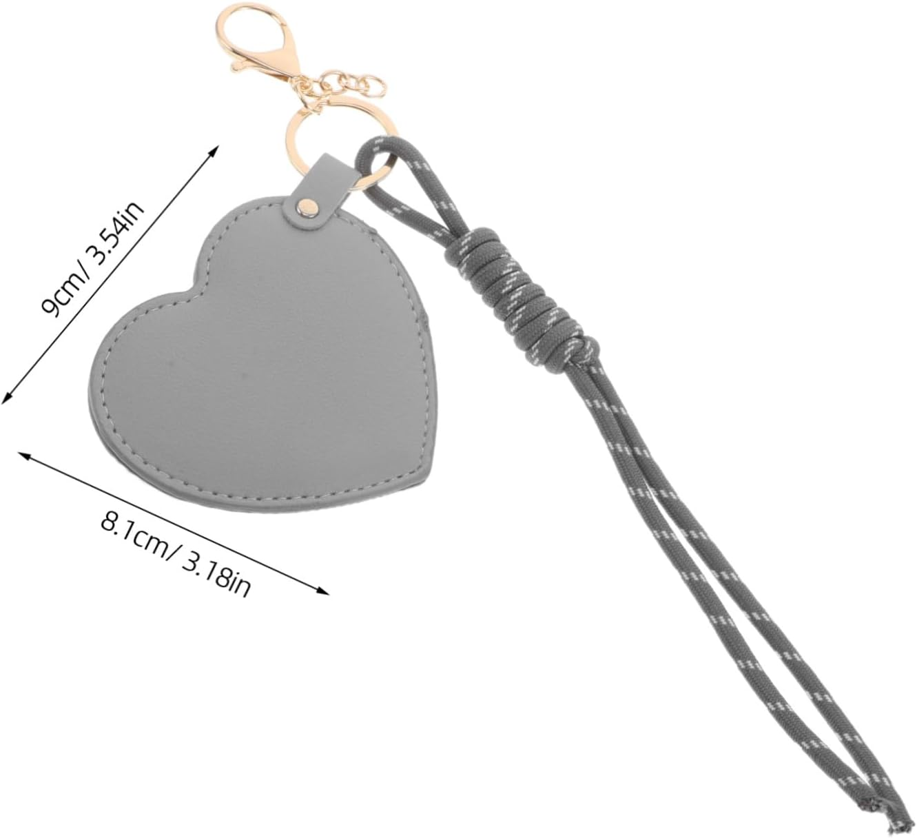 BEBEMOKO 2Pcs Heart-Shaped Compact Mirror Keychain with PU Leather Cover Rotating Mini Vanity Mirror for Purse Portable Travel Accessory for Women - Grey image number 2