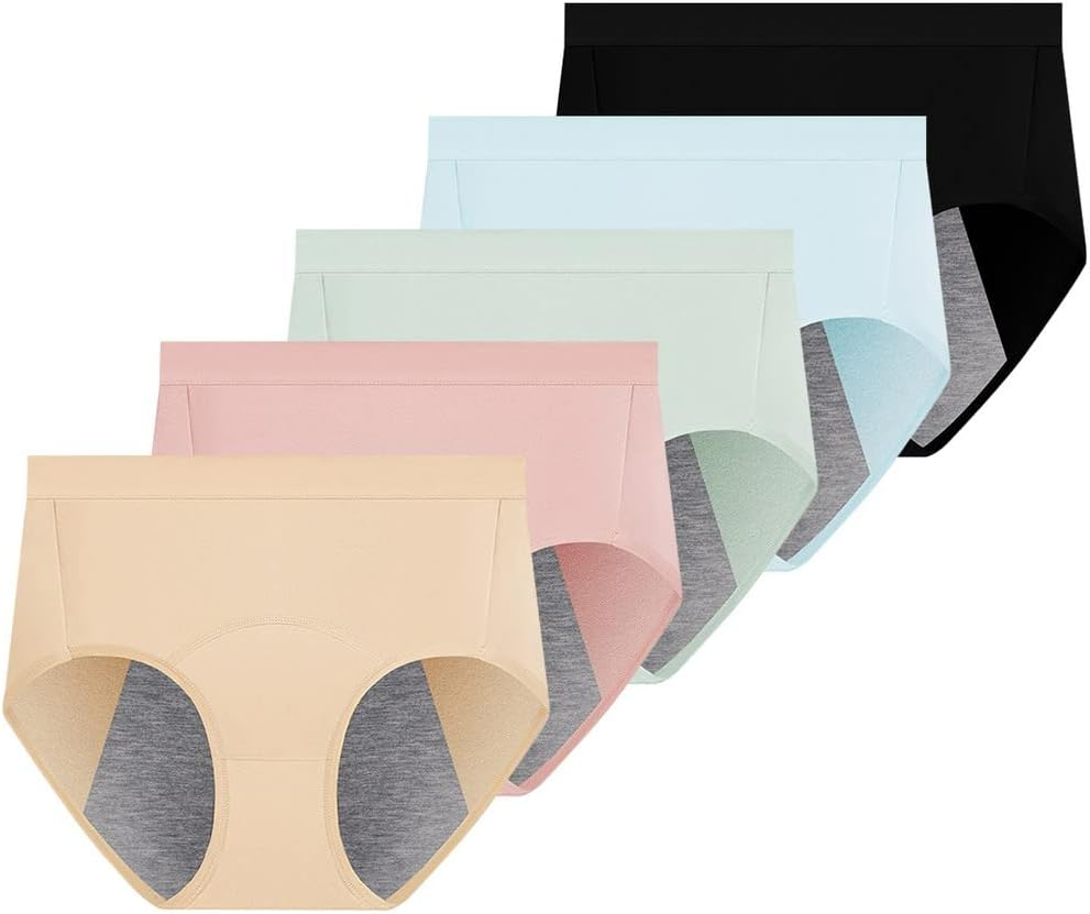 Underwear, Period Pants Heavy Flow Menstrual Underwear Womens High Waist Knickers Leakproof Pants Back Coverage Ladies Pack of 5