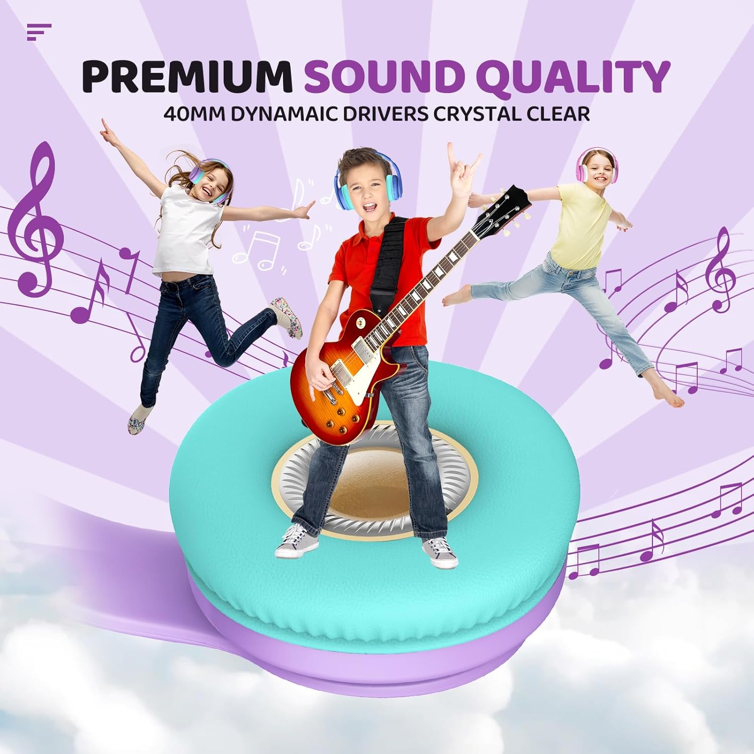 Joyspark Bluetooth Headphones for Kids, Lightweight Wireless Headphones for Kids, with 85/94Db Volume Limited, 60 Hours Playtime, Bluetooth 5.3, On-Ear Headphones with Built in Microphone - Green image number 7