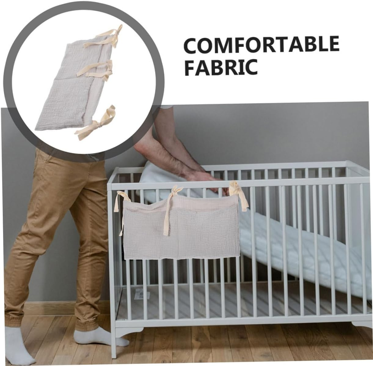 2Pcs Crib Hanging Organizer Cotton Diaper with Dual Pockets for Nursery Essentials Stroller and Changing Table Storage Soft Material for Items image number 2
