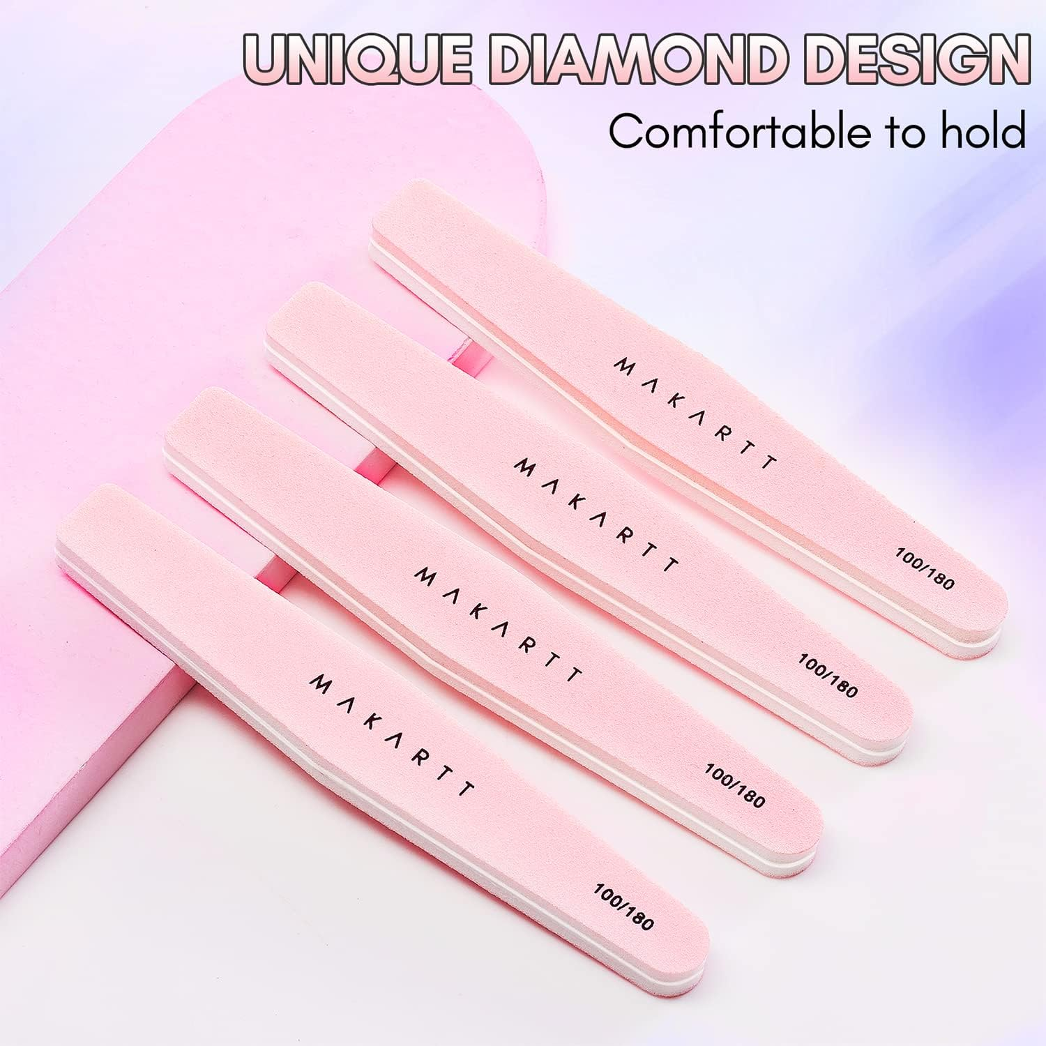 Makartt Nail Buffer Block, 100/180 Grit Sponge Nail Files, 10Pcs Double Sides Pink Nails Sanding Filer for Acrylic Gel, Professional Manicure Art Buffering Kit for DIY Salon Use