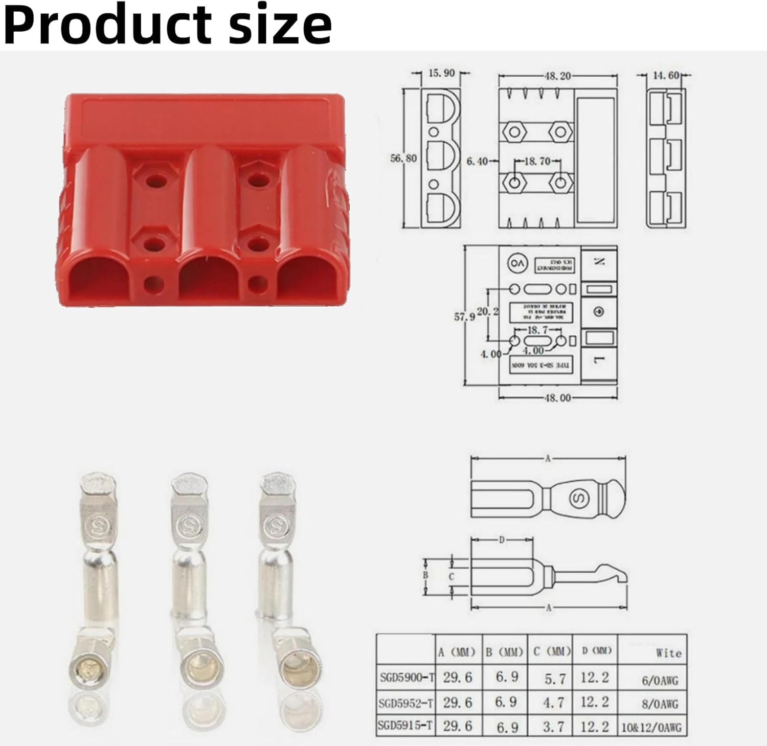 KUGONTC 1Set Red 3Pin 50Amp Anderson Plug &Flush Mount Holder,Electric Forklift Charging Plug Cable,3 Pole 50A Battery Quick Connector,Jumper Cable Connector for Control Box DCDC Charger DCDC Wiring image number 5