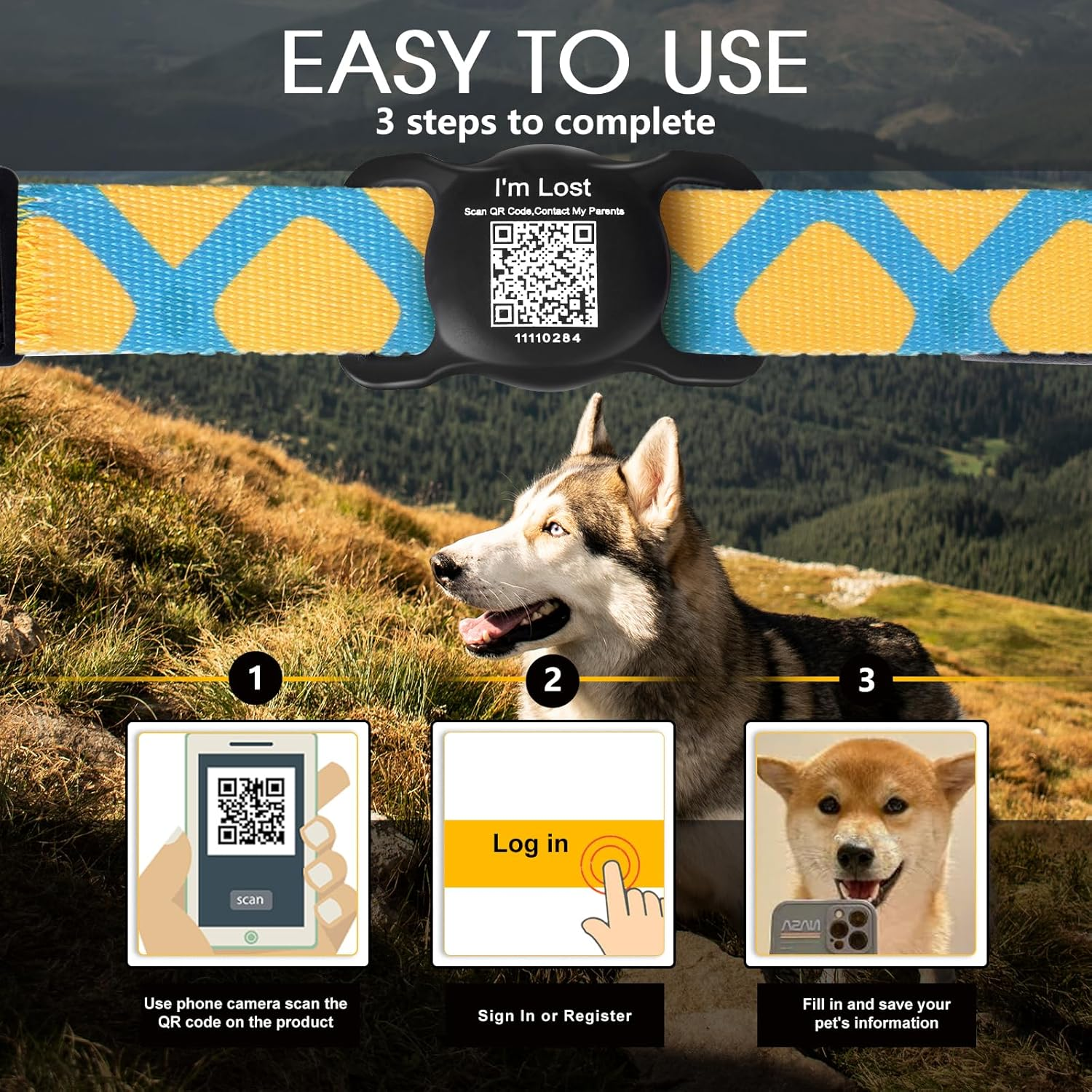 Dog Airtag Holder with QR Code Pet ID Tags, Personalized Online Profile for Collar, Cat Name Tag (Black) image number 5