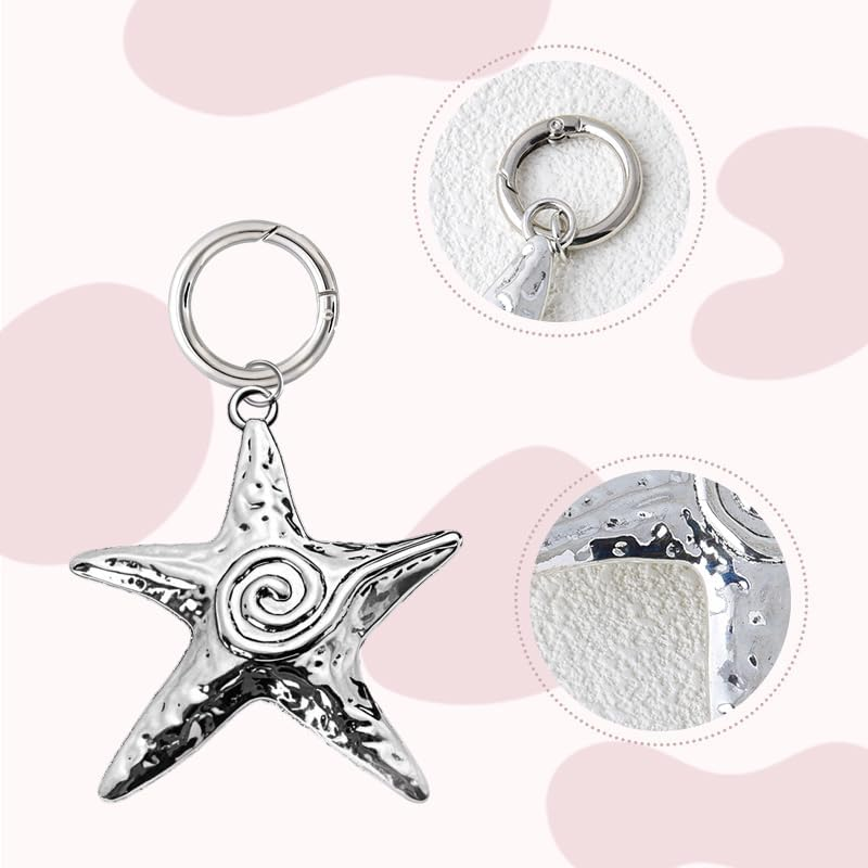 Ocean Starfish Keychain Accessories Charms Y2K for Purse Beach Bag Charms for Handbags Bag Starfish Charm Silver Keyring for Car Keys Beach Themed Keychains for Men Women Sea Lover Birthday Gift Ideas image number 5