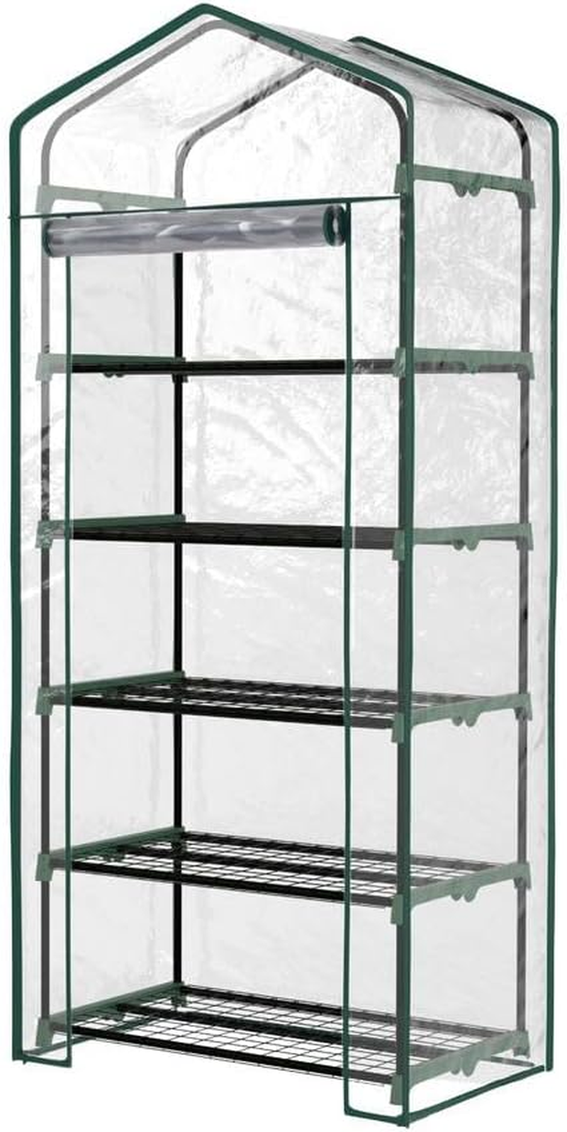 Green Fingers Mini Greenhouse, 69 X 49 X 189Cm 5-Tier Walk-In Green House Garden Shed with PE Cover, Zipper Door and Plant Shelves, Gardening Supplies for Patio, Deck and Small Backyard image number 1