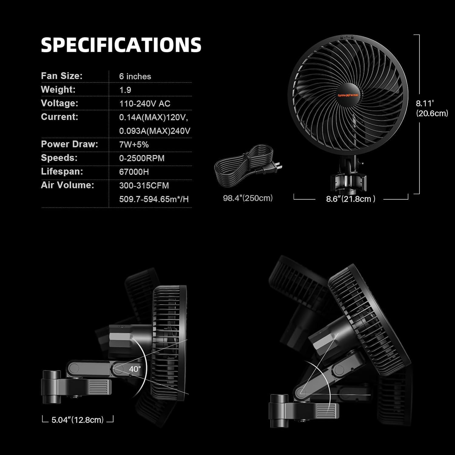 Spider Farmer 2-Pack Grow Tent Fan 6" with 10 Dynamic Wind Speeds and 10-Level Oscillation, EC Motor, Weatherproof IP-44, Auto Oscillating Clip Fan, Powerful Airflow but Quiet image number 2