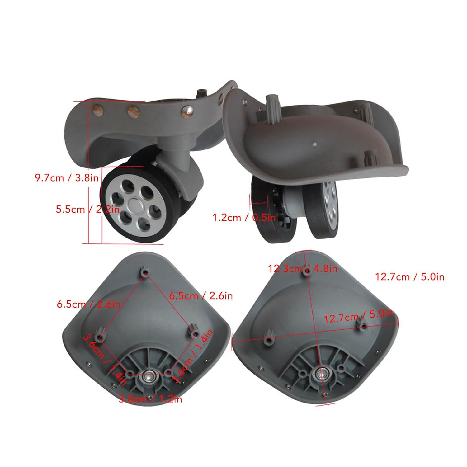 2 Pcs 360 Swivel Luggage Wheels Replacement, Lockable Suitcase Caster with Screws for Replacement, Travel Suitcase Silent Wheel Repair Set image number 6