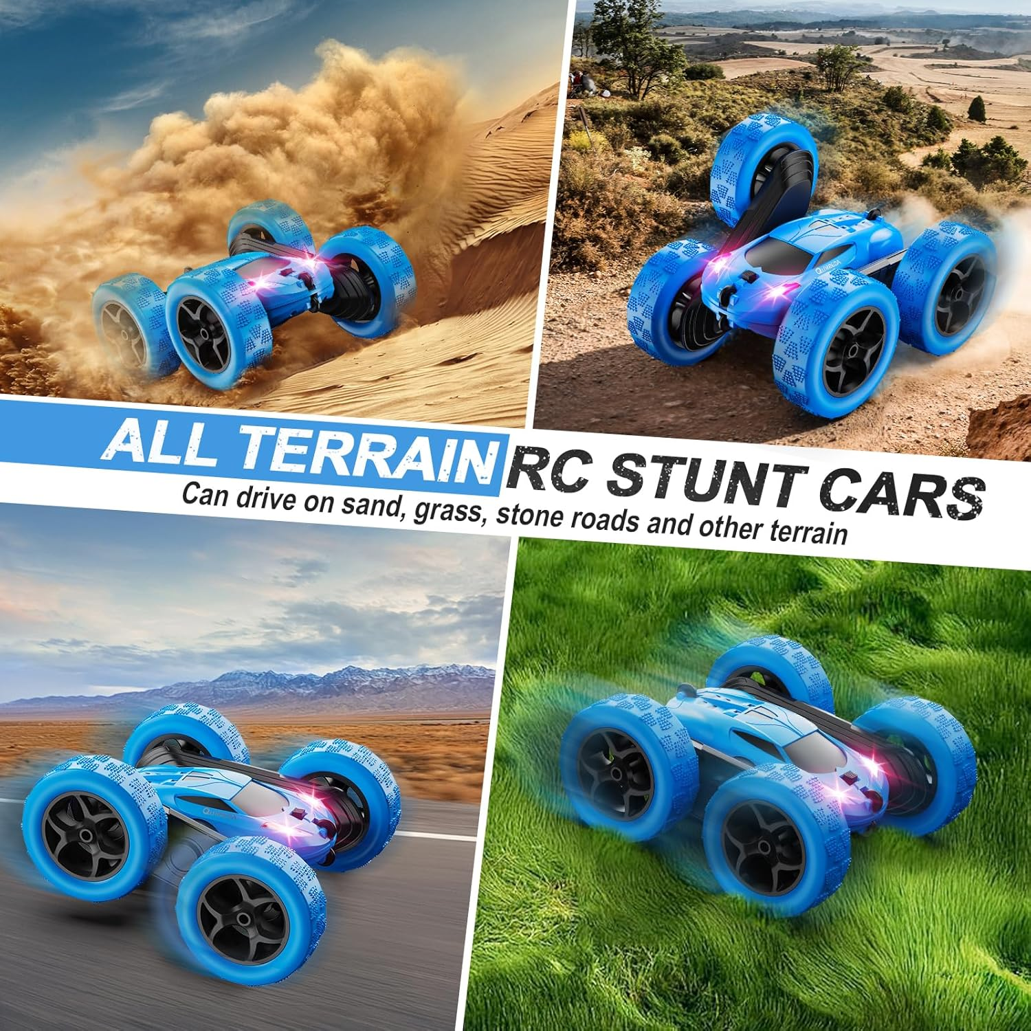 QUNREDA Remote Control Car, RC Cars Toys for Kids Ages 6-12, 4WD Stunt Car with LED Lights & 360&deg; Flips, 2.4Ghz, Upgraded USB-C Modular Batteries, Ideal Birthday Gift 8-10 Year Old Boys Blue image number 5
