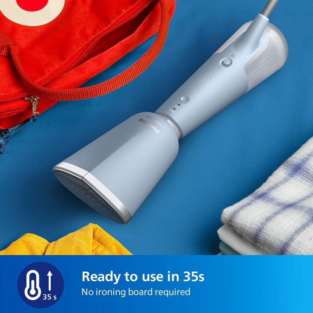 Philips 5000 Series Handheld Steamer - Ready in 35 Seconds, Active Heated Steam Plate, Eco & Max Settings, Steams Vertically and Horizontally, Accessories Included, Celestial Blue (STH5020/20) image number 3