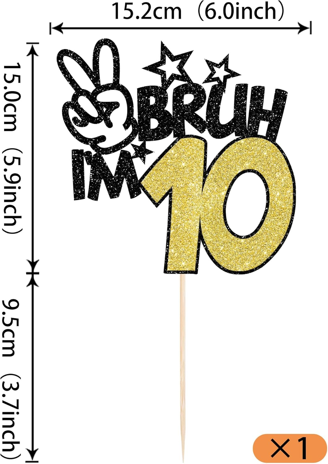 1 Pack Black Glitter Bruh I'M 10 Cake Topper Glitter Happy 10Th Birthday Cake Pick Funny 10Th Birthday Cake Decorations Party Supplies (Black Gold, 10Th 01) image number 5