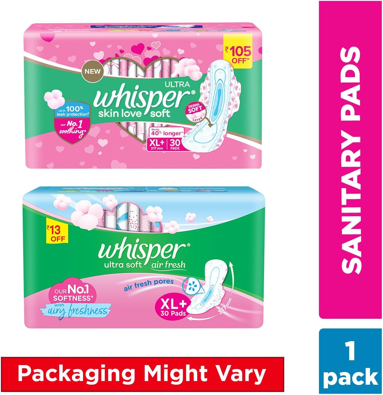 Whisper Ultra Soft Sanitary Pads - 30 Pieces (XL Plus) image number 2