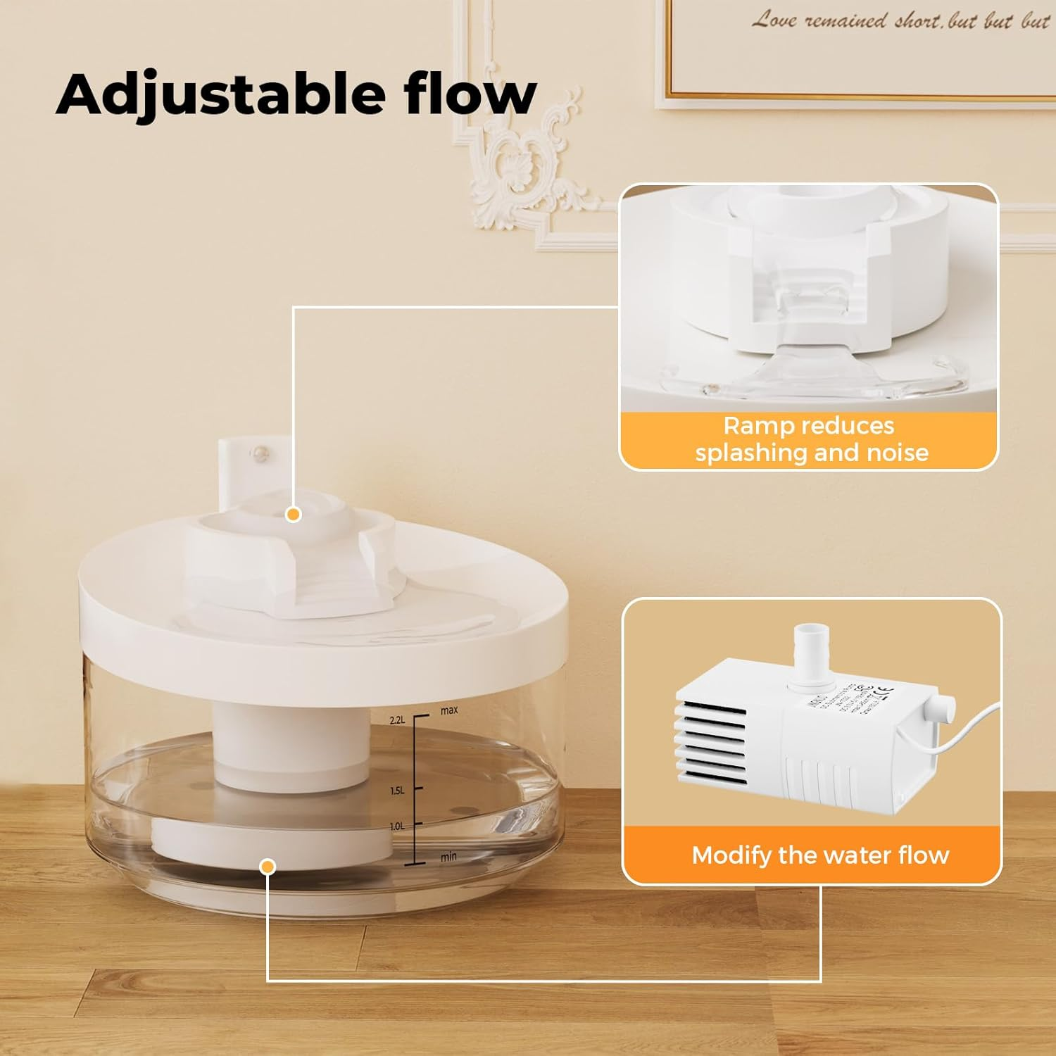 Pawz Smart Pet Water Fountain 2.2L for Cats Dogs, LED Automatic Cat Drinking Fountain Quiet Pump and Dry-Run Protection, Adjust Water Flow, Wireless Sensor, Fresh Circulating Water Filtration System image number 3