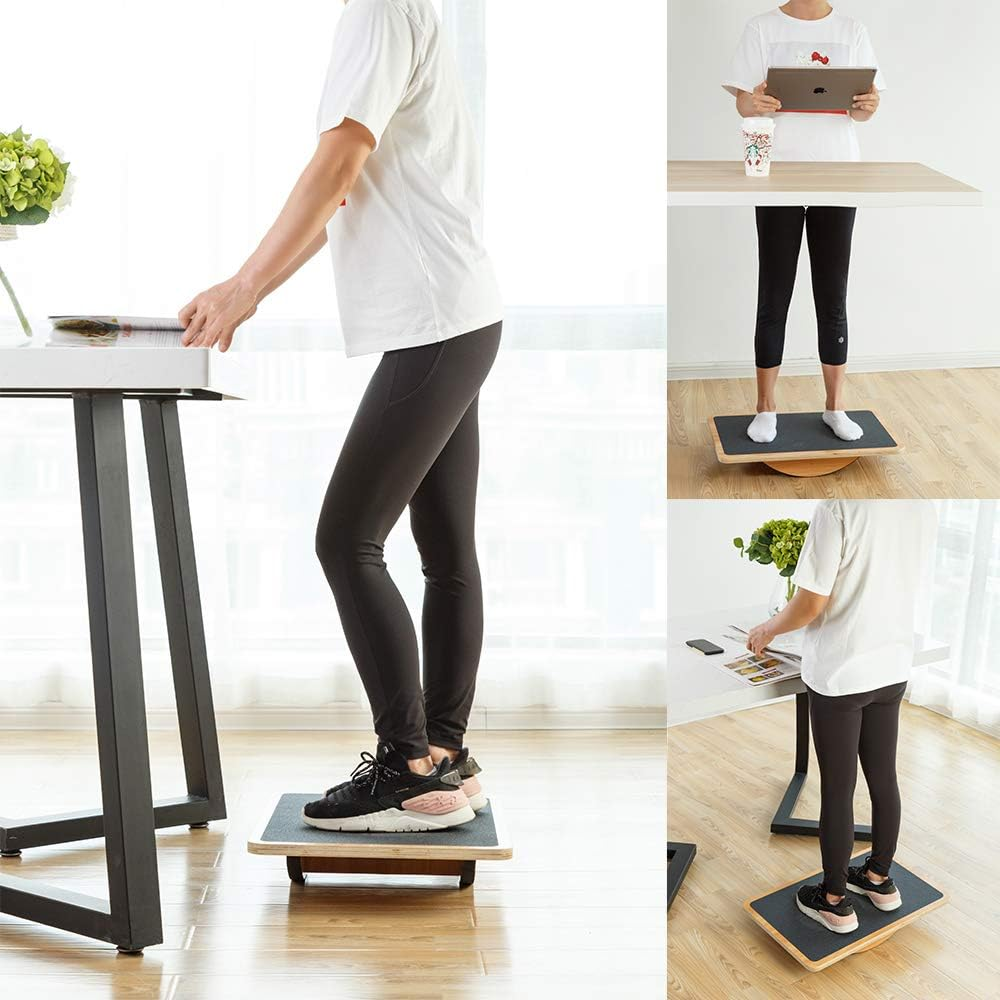 Strongtek Professional Wooden Balance Board, Rocker Board, Wood Standing Desk Accessory, Balancing Board for under Desk, anti Slip Roller, Core Strength, Stability, Office Wobble Boards &hellip; image number 4