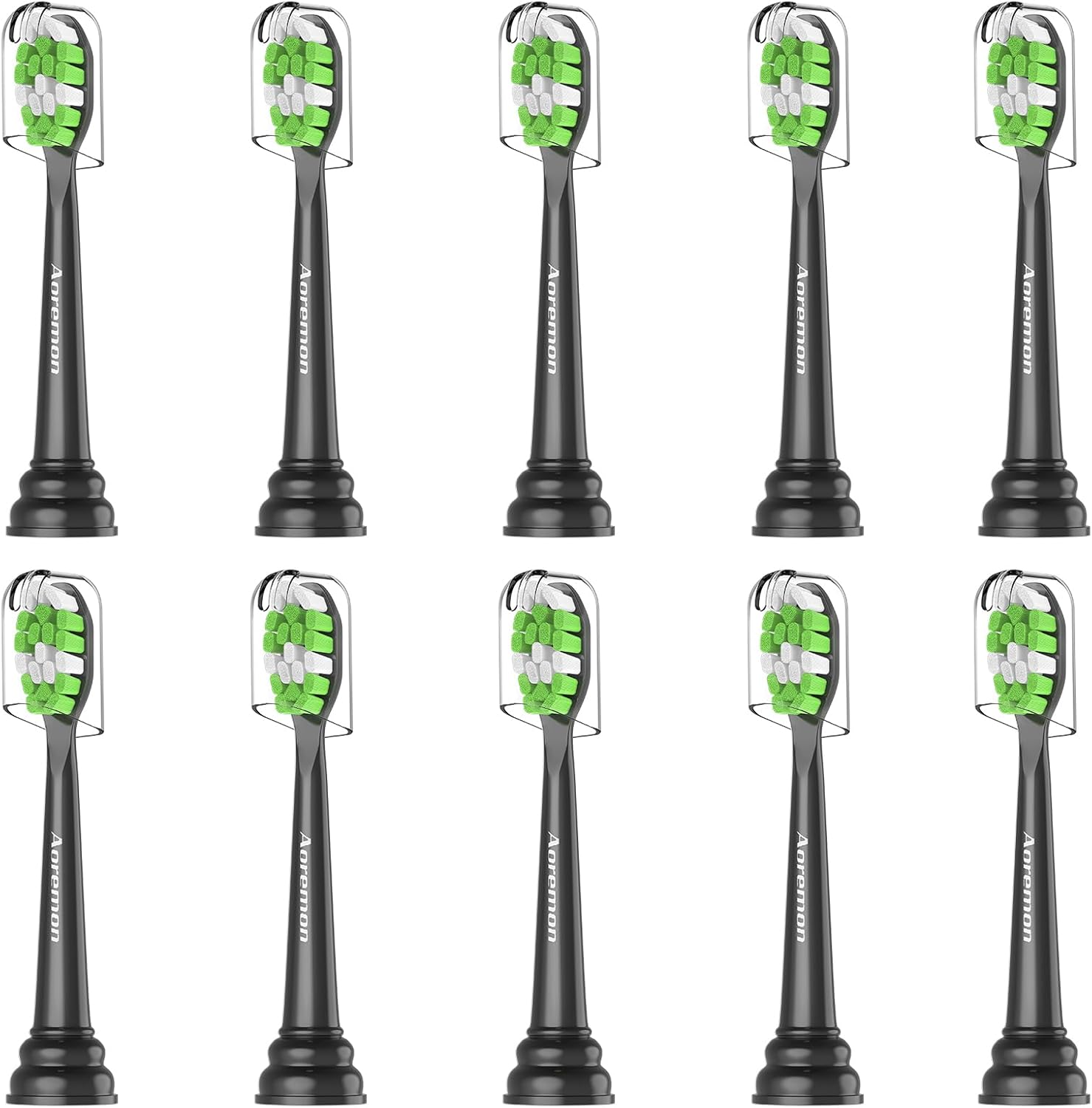 Aoremon Replacement Heads for Philips Sonicare Toothbrush Diamondclean, Black, Pack of 10