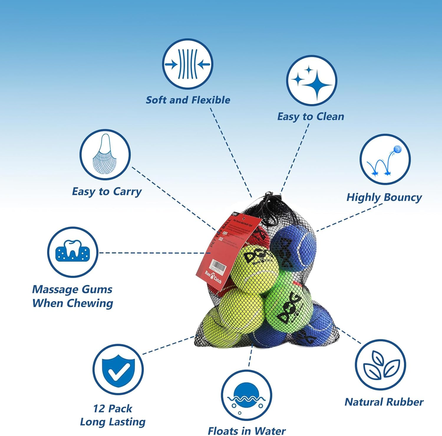 Insum Tennis Ball for Dog Pack of 12 Colorful Easy Catching Pet Dog Ball image number 3