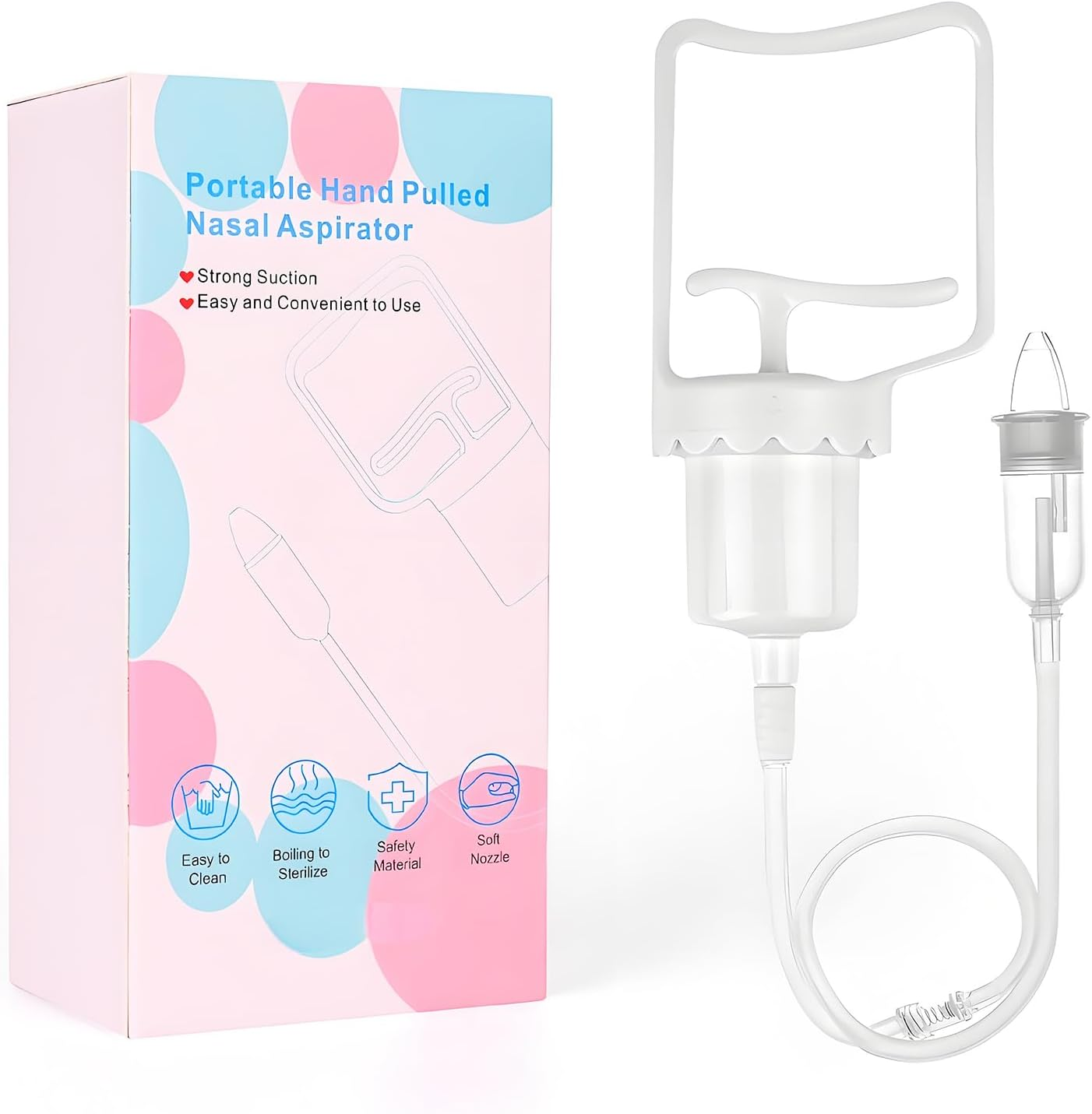 Baby Nasal Aspirator, Powerful Hand Pump Baby Nose Sucker, Nasal Aspirator for Baby with Soft Silicone Nose Tip for Fast and Effective Relief of Nasal Congestion in Infant.