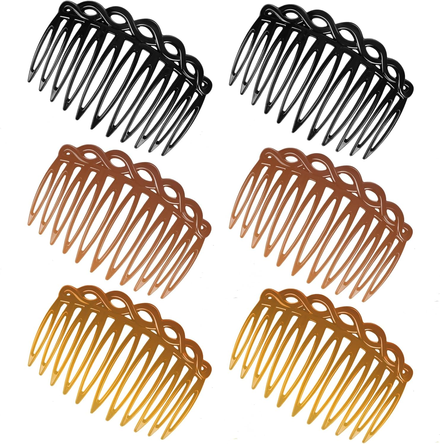 COMNICO 6 Pcs French Hair Side Combs (Black, White, Light Brown)