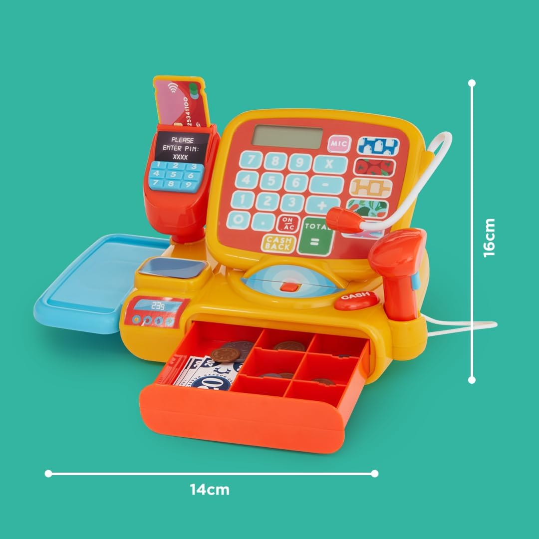 Casdon Cash Register | Interactive Toy Shopping Till for Children Aged 3+ | Includes Working Calculator, Microphone, Scanner & More! image number 4