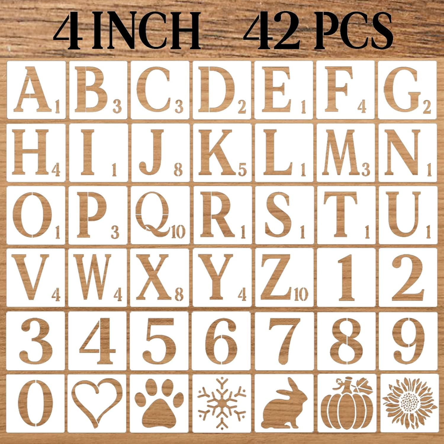 DZXCYZ 4 Inch Letter Stencils Numbers Craft Stencils, 42 Pcs Reusable Plastic Alphabet Drawing Templates for Painting on Wood, Wall, Fabric, Rock, Signage, Door Porch, DIY Art Projects image number 1