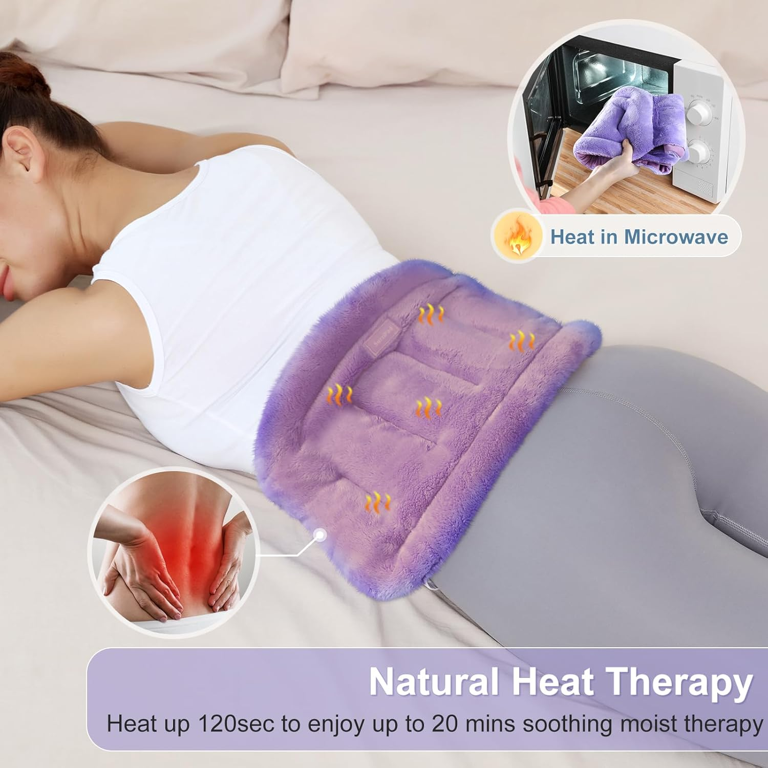 Suzzipad Microwave Heating Pad for Back Discomfort, Microwavable Heat Pads for Lumbar, Waist, Stomach, Neck Shoulder, Wrap with Moist Therapy, Warm & Cold Compress image number 4