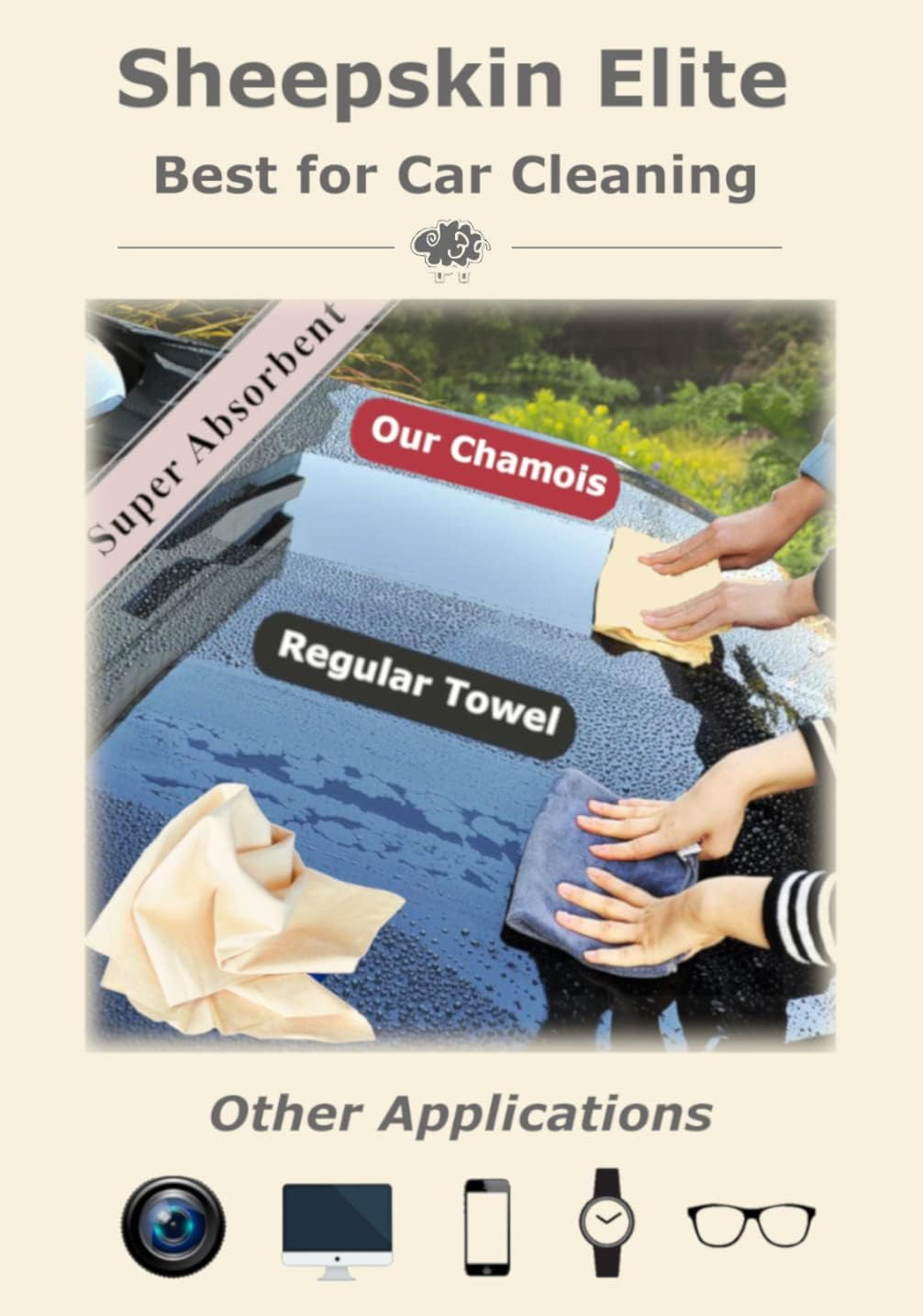 SHEEPSKIN ELITE Chamois Drying Cloth Car Drying Towel Real Leather Super Absorbent Fast Drying Natural Chamois Car Wash Cloth Accessory (2 SQ Each, 4 SQ FT in Total) image number 6