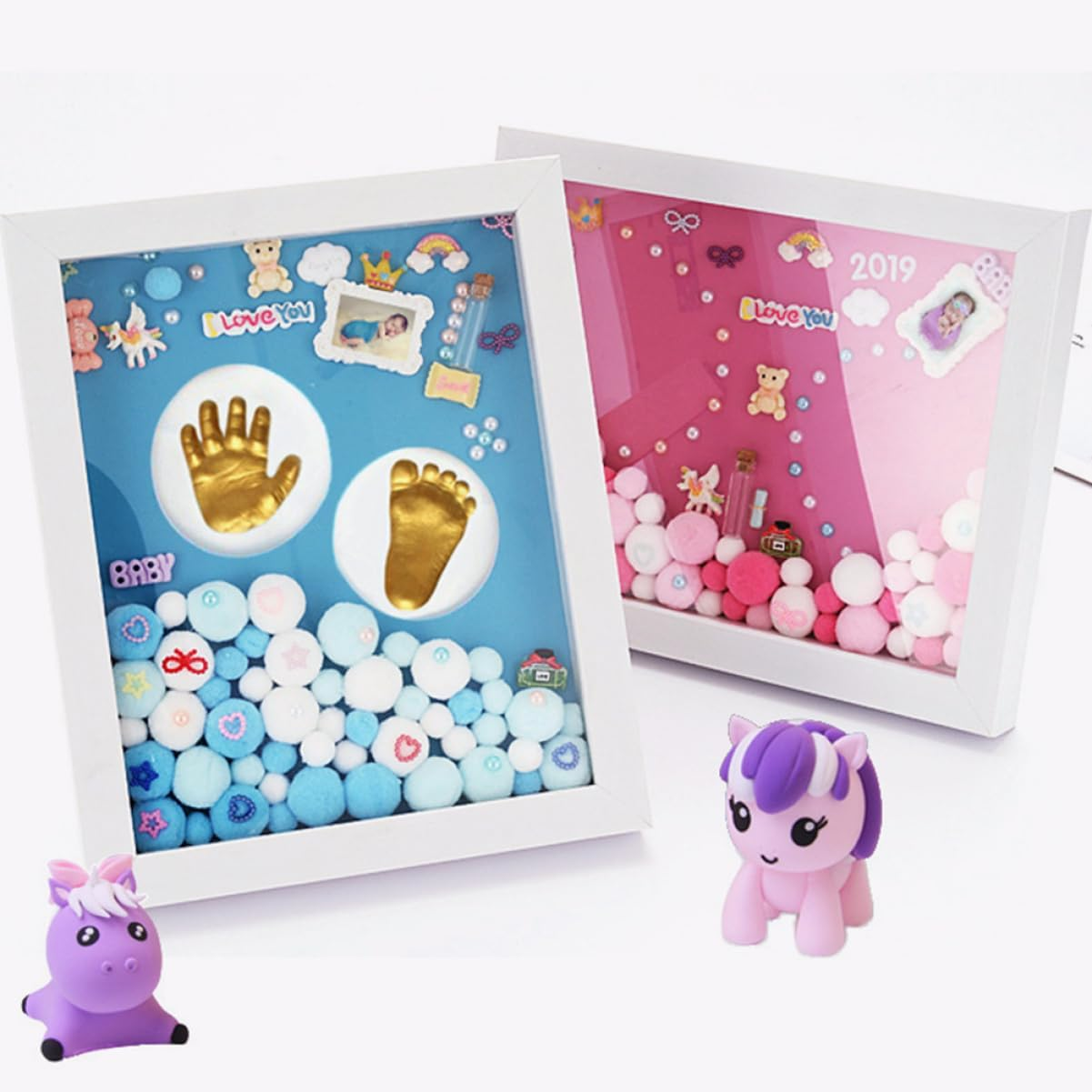 1 Set Handprint Footprint Kit with Memory Photo Frame DIY Keepsake for Newborn Boys Baptism Easy to Use Imprints image number 4