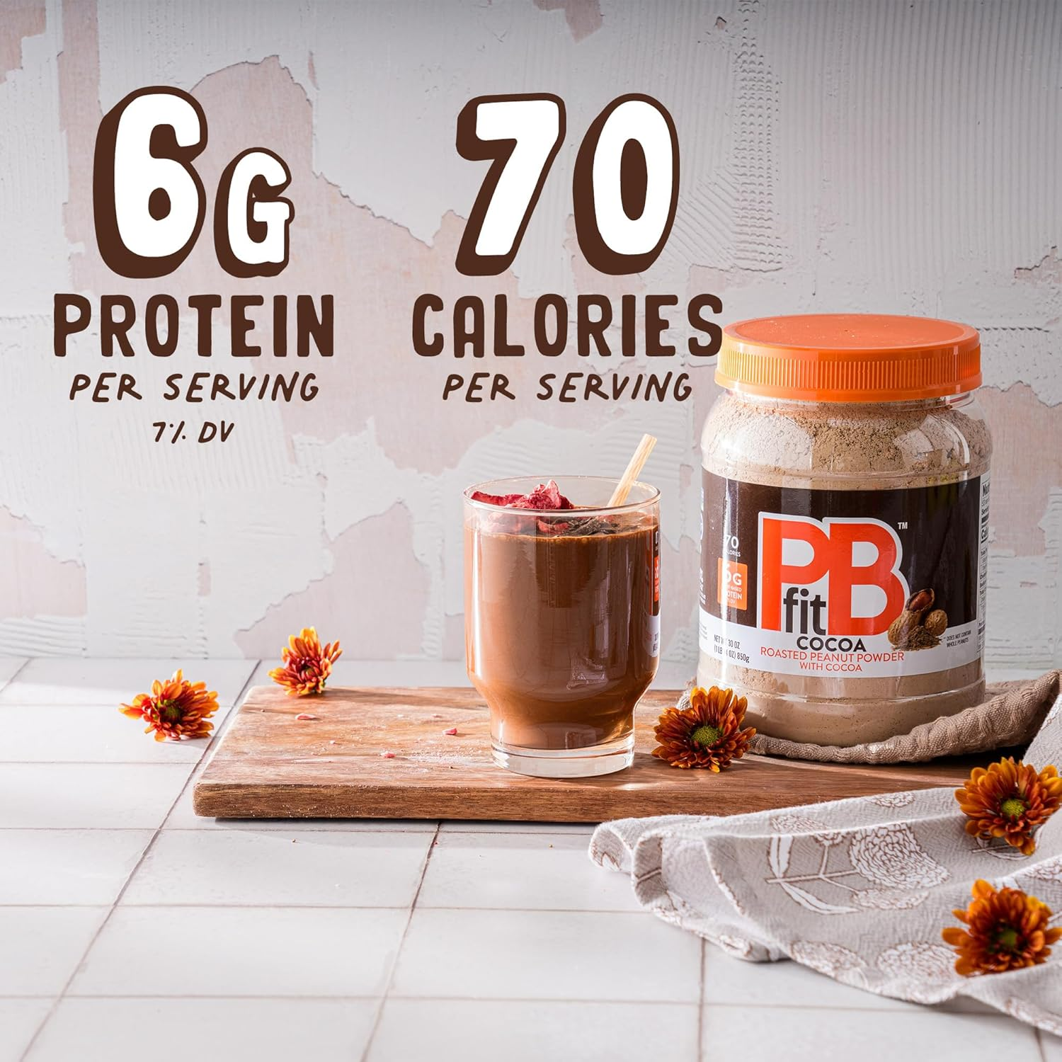 Pbfit 30 Ounce Peanut Butter Powder Chocolate Flavor, Cocoa Powdered Peanut Butter Spread from Real Roasted Peanuts and Cocoa, 6G of Protein 7% DV, Gluten-Free, 70 Calories, 88% Less Fat (Pack of 1) image number 3