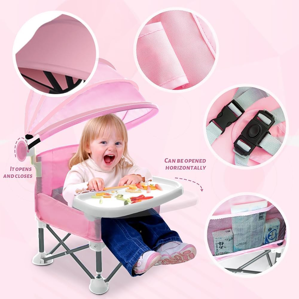 Camping High Chair,Folding Seat,Booster Seat with Dining Table,Portable High Chair,Detachable Dinner Plate, Chair with Travel Bag,For Indoor, Outdoor Dining, Camping, Park, Beach image number 1
